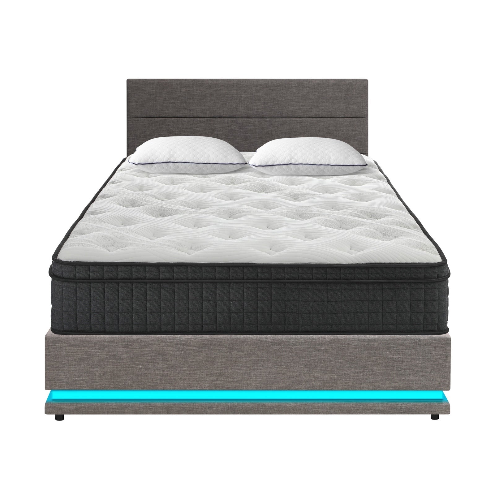 Oikiture Bed Frame Queen Double Size LED with Gas Lift Mattress Set Grey - Sunyee