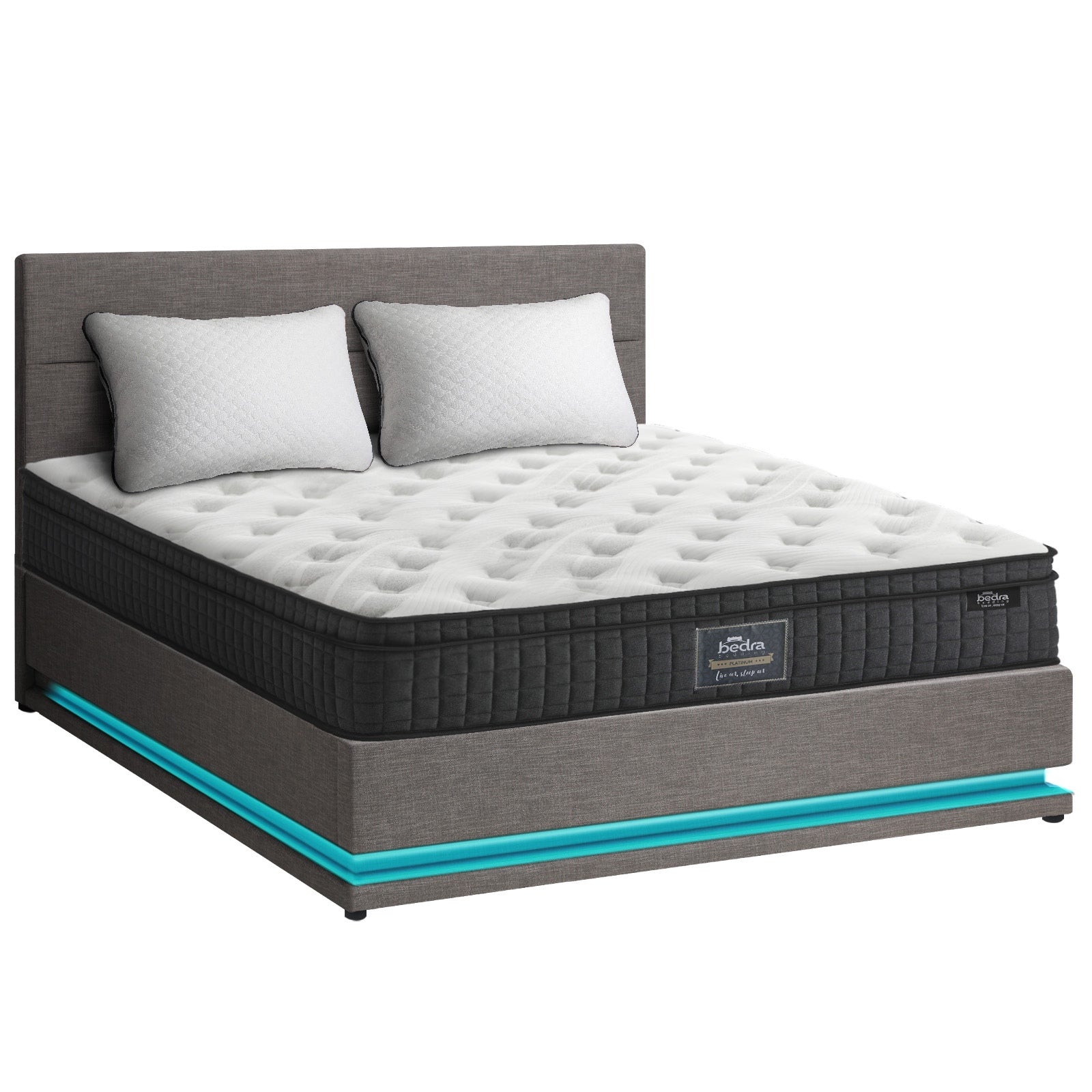 Oikiture Bed Frame Queen Double Size LED with Gas Lift Mattress Set Grey - Sunyee