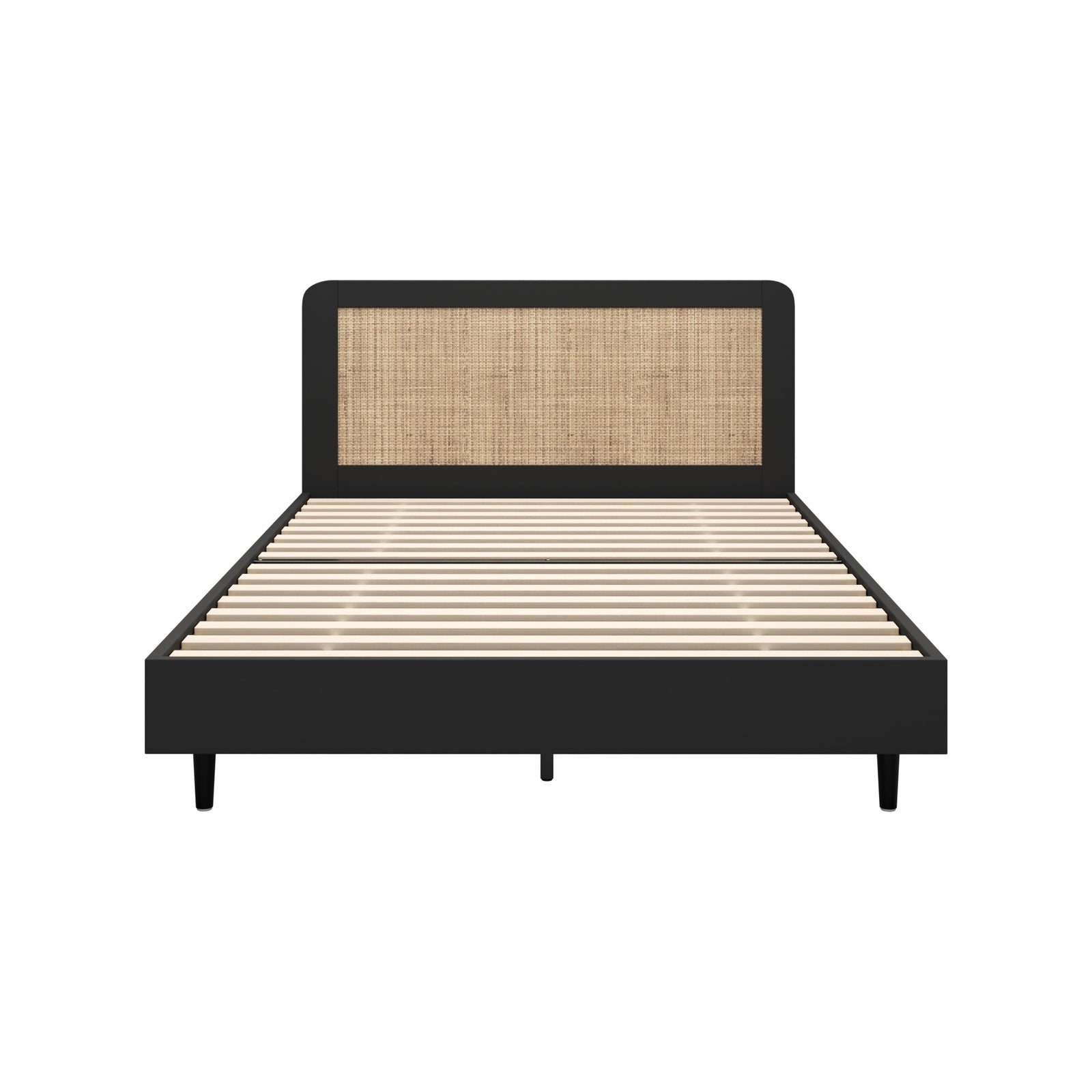 Oikiture Bed Frame Double Size Beds Real Rattan Headboard Black - Sunyee