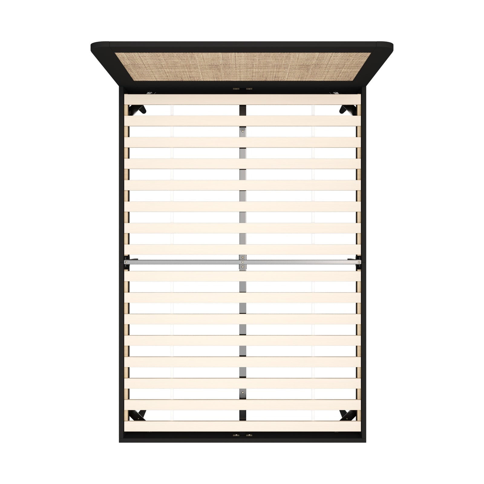 Oikiture Bed Frame Double Size Beds Real Rattan Headboard Black - Sunyee