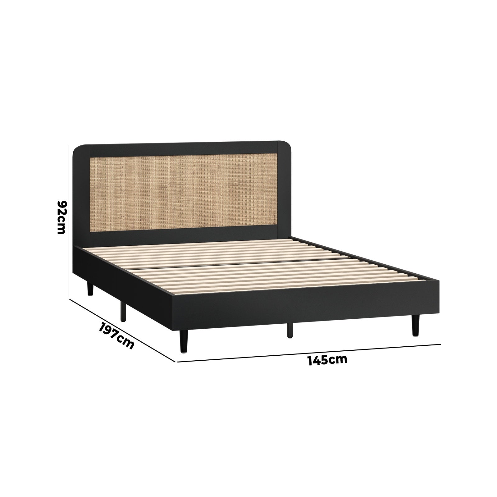 Oikiture Bed Frame Double Size Beds Real Rattan Headboard Black - Sunyee