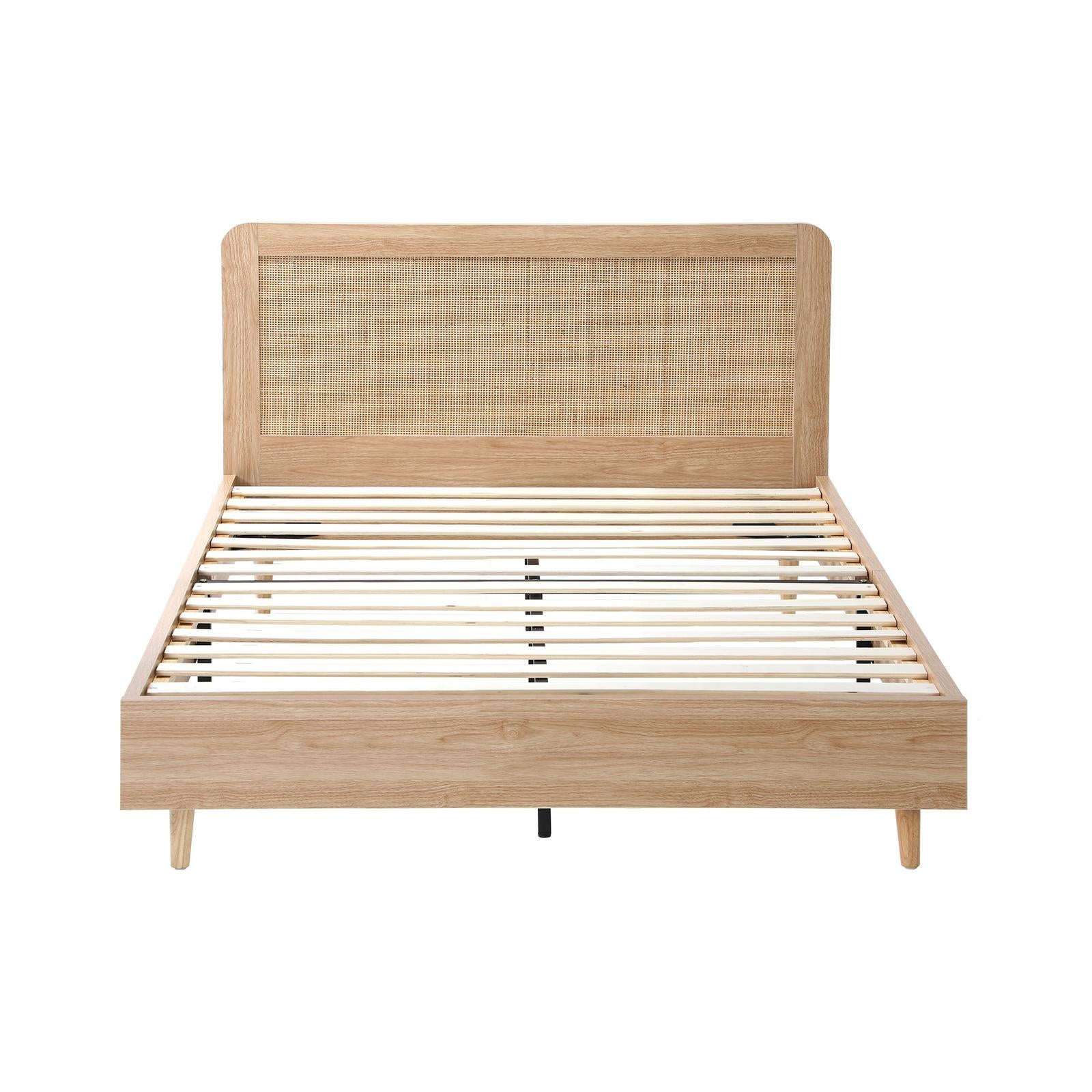 Oikiture Bed Frame Double Size Wooden Bed Frame Rattan Headboard - Sunyee