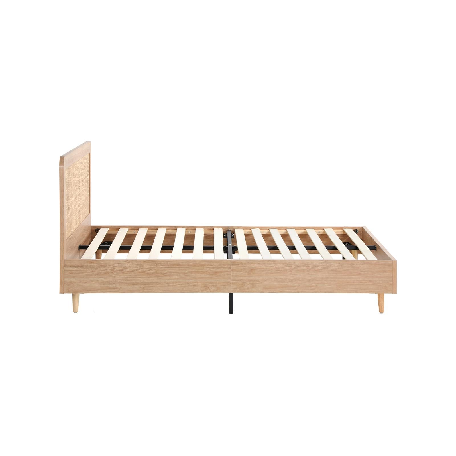 Oikiture Bed Frame Double Size Wooden Bed Frame Rattan Headboard - Sunyee