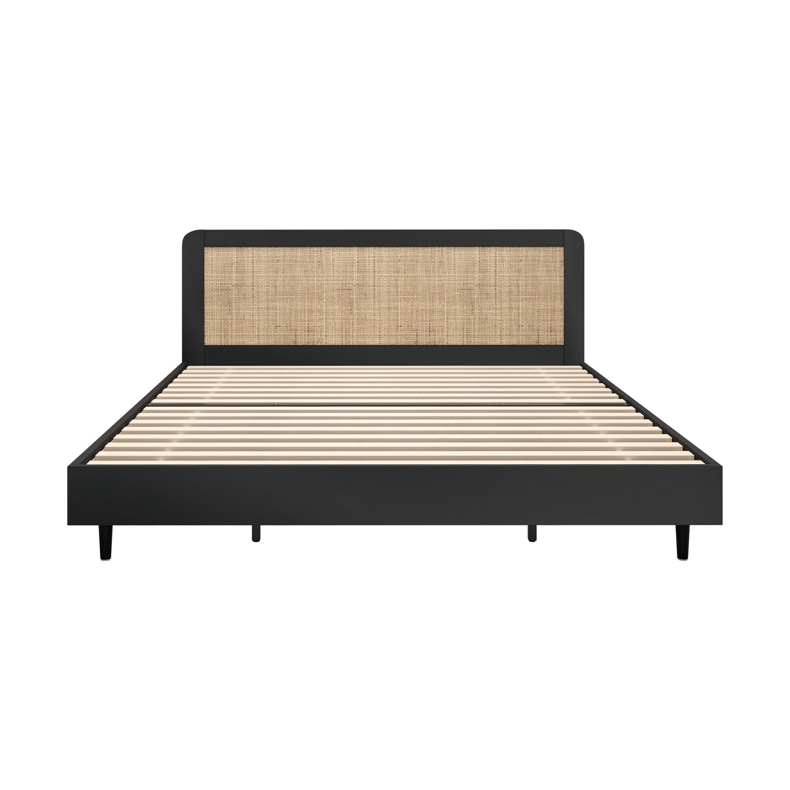 Oikiture Bed Frame King Size Beds Real Rattan Headboard Black - Sunyee