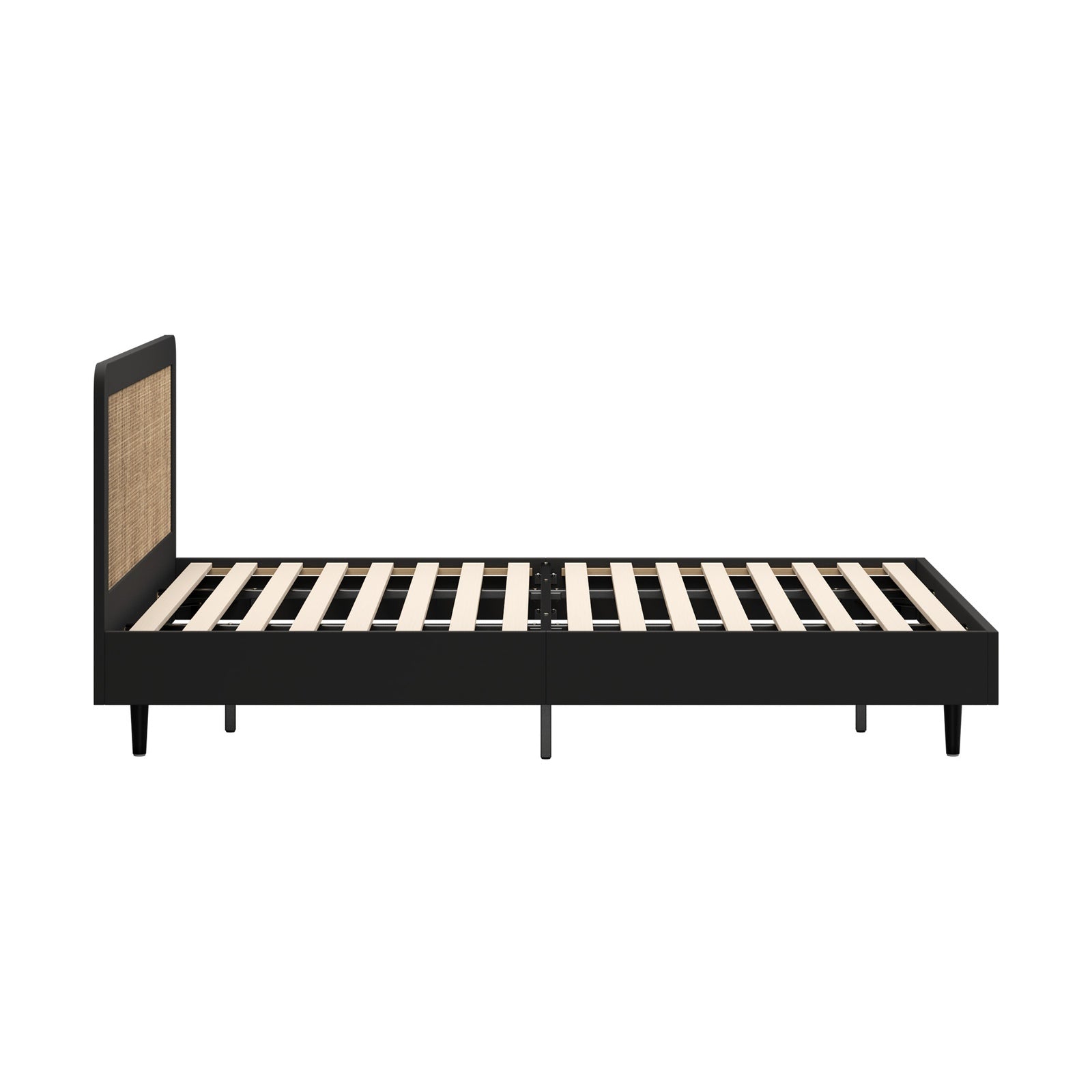 Oikiture Bed Frame King Size Beds Real Rattan Headboard Black - Sunyee