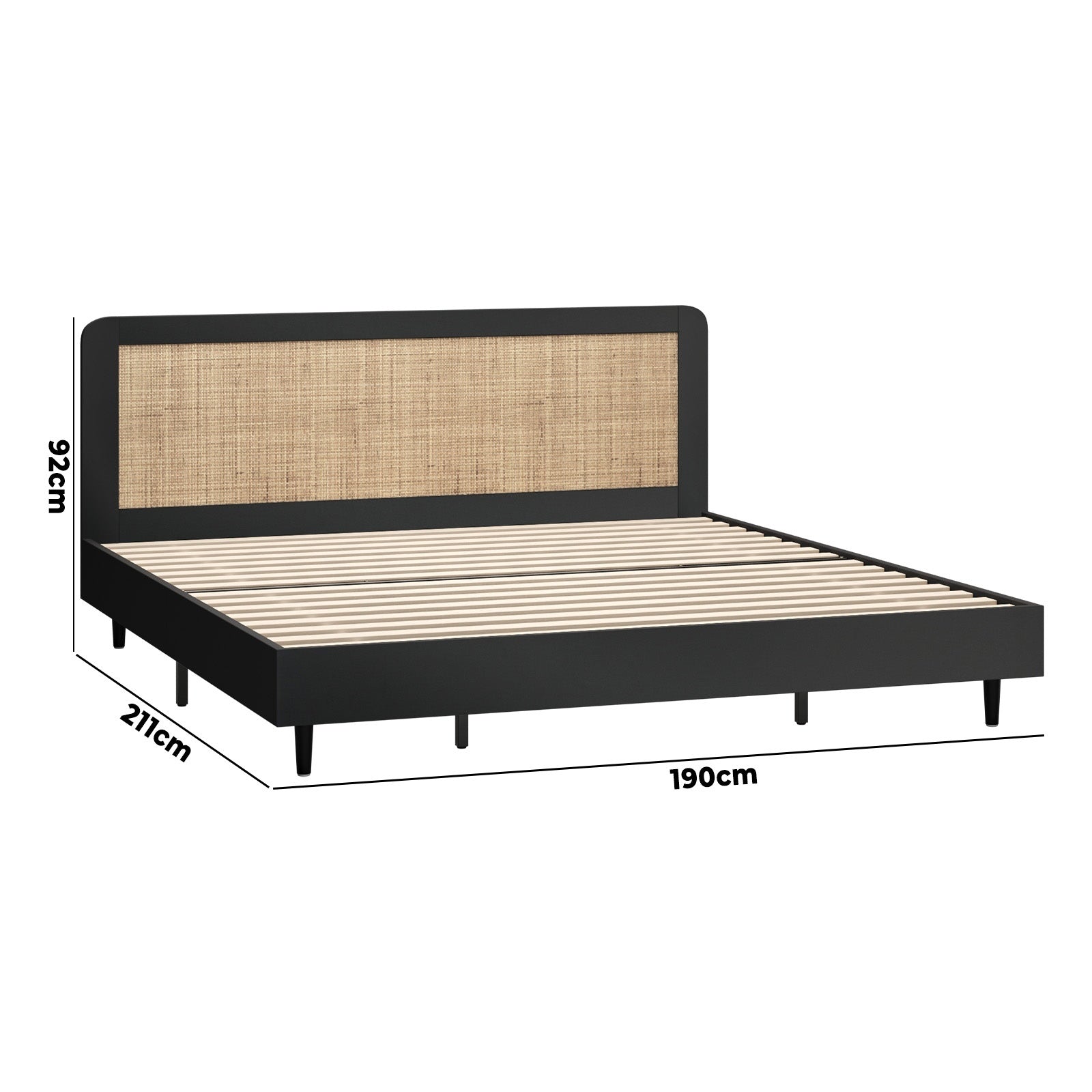 Oikiture Bed Frame King Size Beds Real Rattan Headboard Black - Sunyee