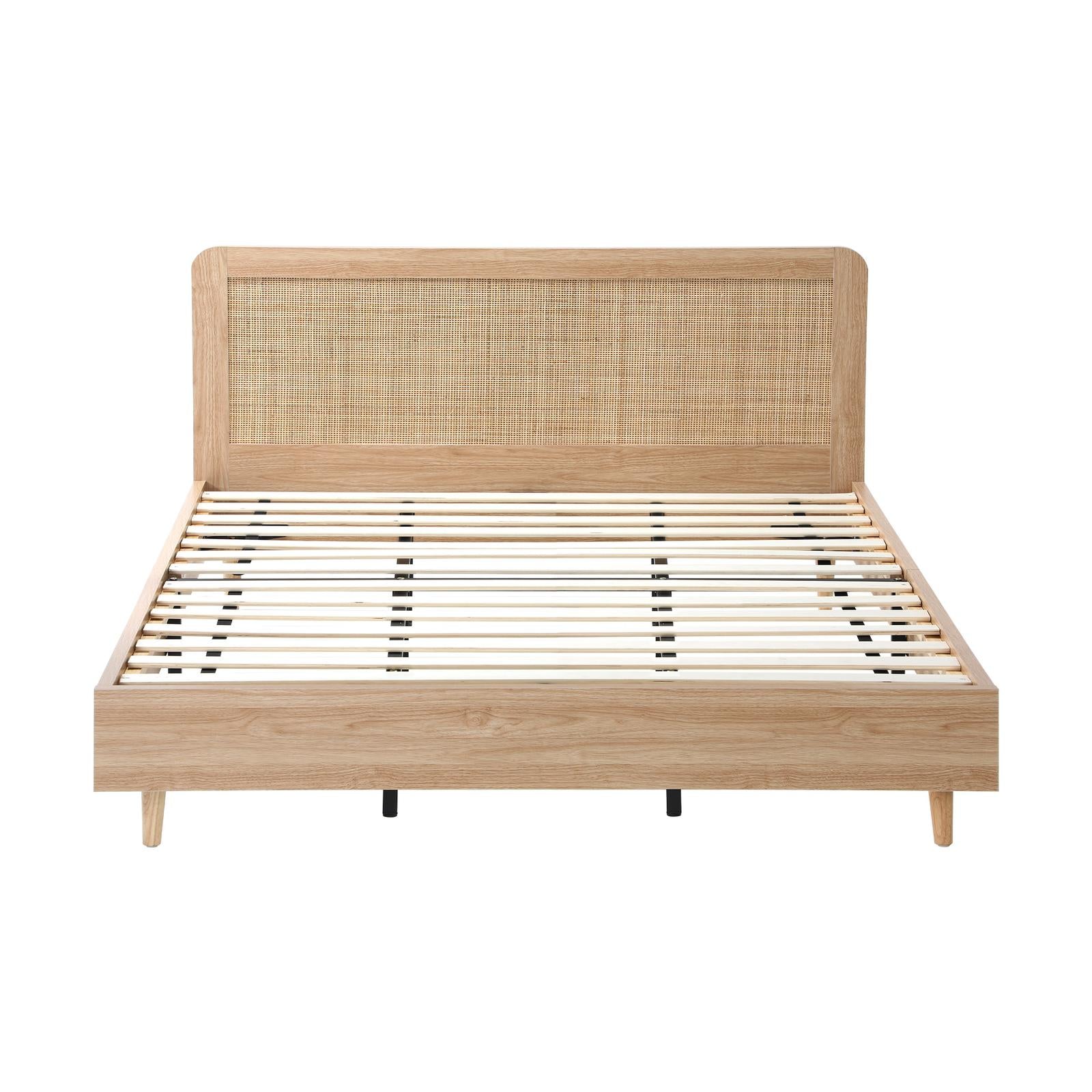 Oikiture Bed Frame King Size Wooden Bed Frame Rattan Headboard - Sunyee
