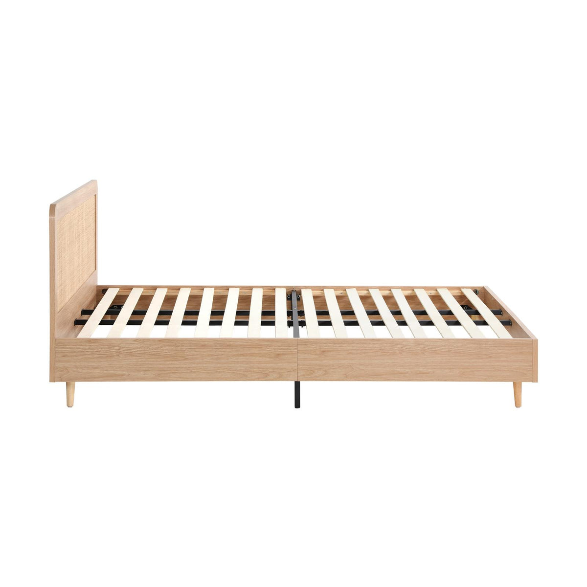 Oikiture Bed Frame King Size Wooden Bed Frame Rattan Headboard