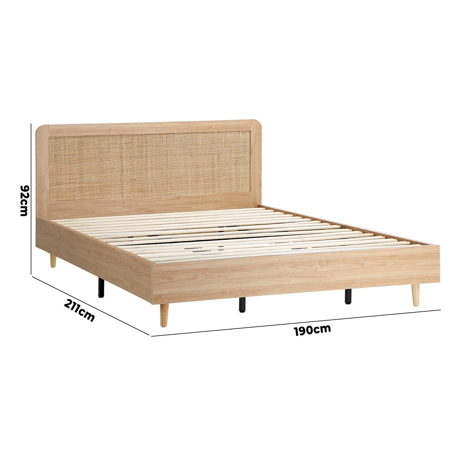 Oikiture Bed Frame King Size Wooden Bed Frame Rattan Headboard - Sunyee
