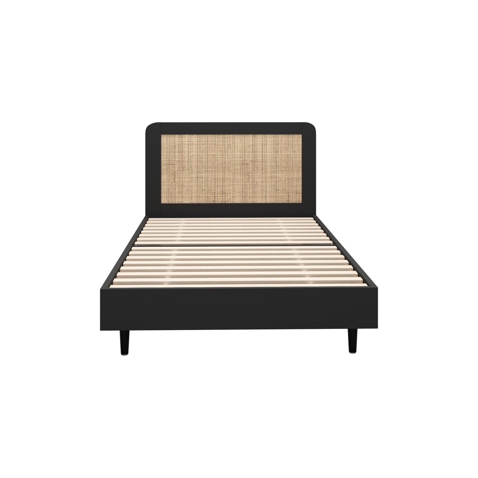 Oikiture Bed Frame King Single Size Beds Real Rattan Headboard Black - Sunyee
