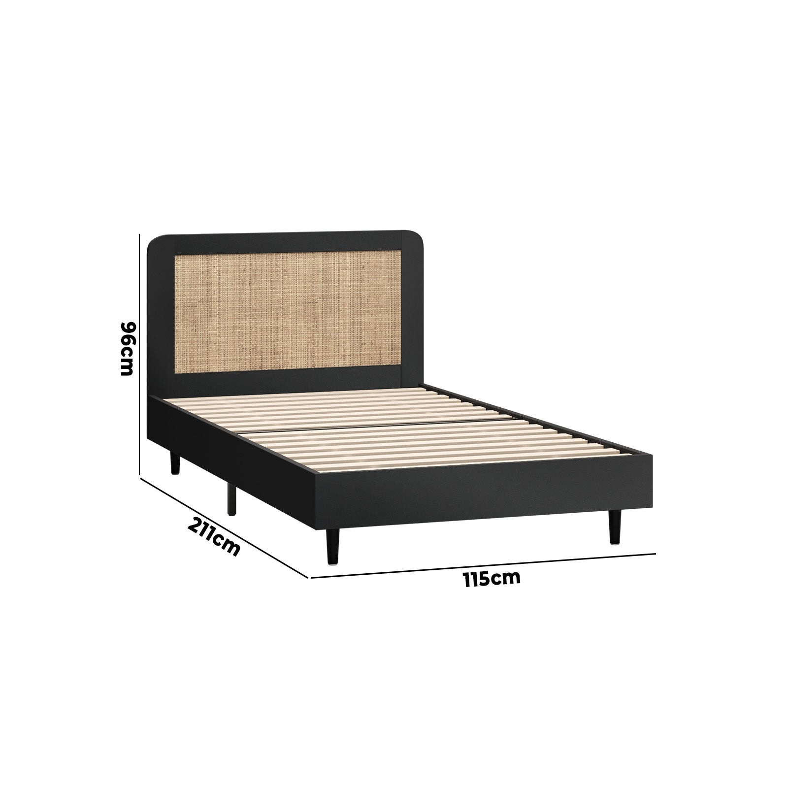 Oikiture Bed Frame King Single Size Beds Real Rattan Headboard Black - Sunyee