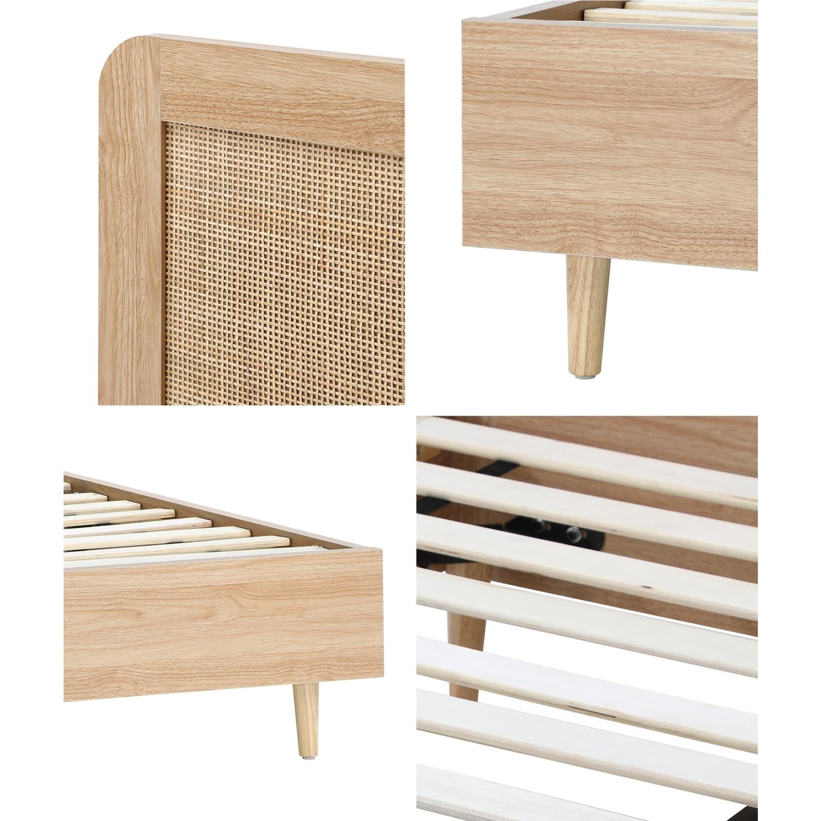 Oikiture Bed Frame King Single Size Wooden Bed Frame Rattan Headboard - Sunyee