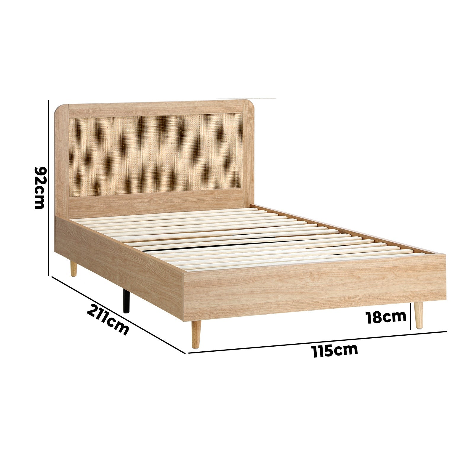 Oikiture Bed Frame King Single Size Wooden Bed Frame Rattan Headboard - Sunyee