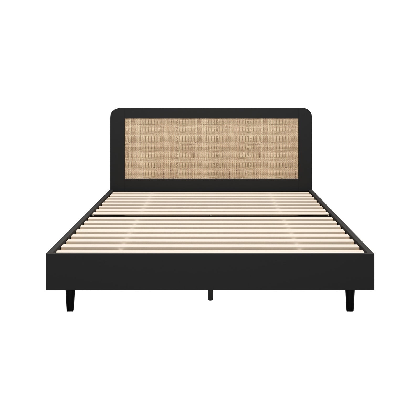 Oikiture Bed Frame Queen Size Beds Real Rattan Headboard Black - Sunyee