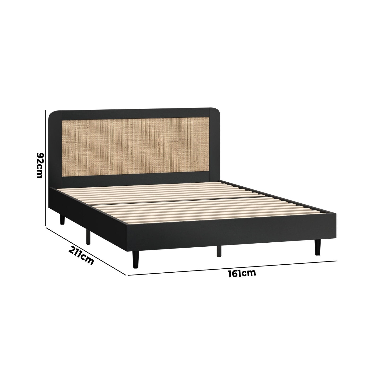 Oikiture Bed Frame Queen Size Beds Real Rattan Headboard Black - Sunyee