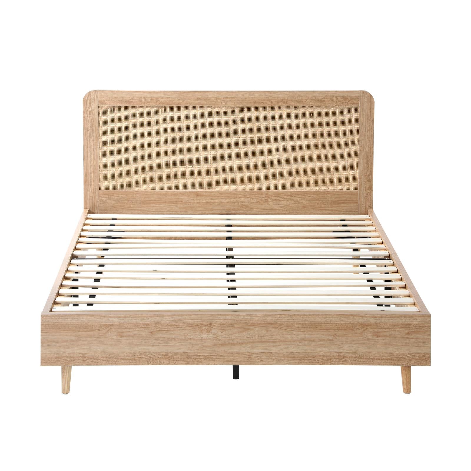 Oikiture Bed Frame Queen Size Wooden Bed Frame Rattan Headboard - Sunyee