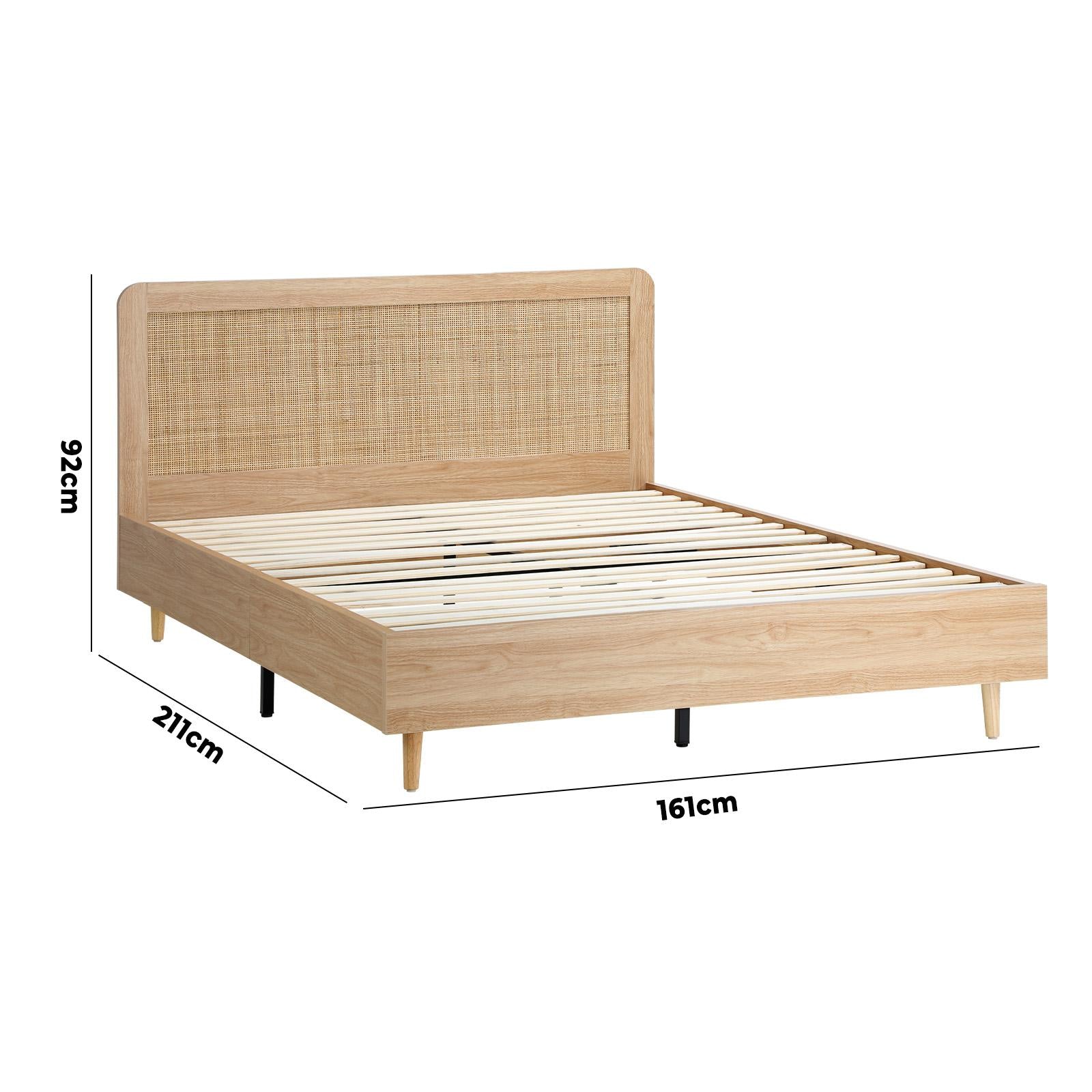 Oikiture Bed Frame Queen Size Wooden Bed Frame Rattan Headboard - Sunyee