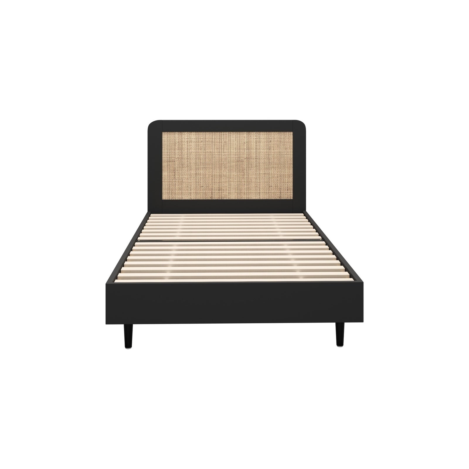 Oikiture Bed Frame Single Size Beds Real Rattan Headboard Black - Sunyee