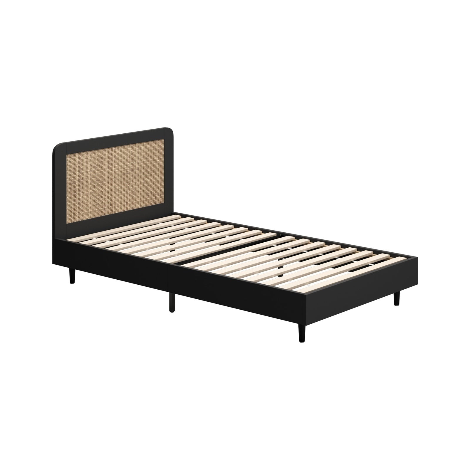 Oikiture Bed Frame Single Size Beds Real Rattan Headboard Black - Sunyee