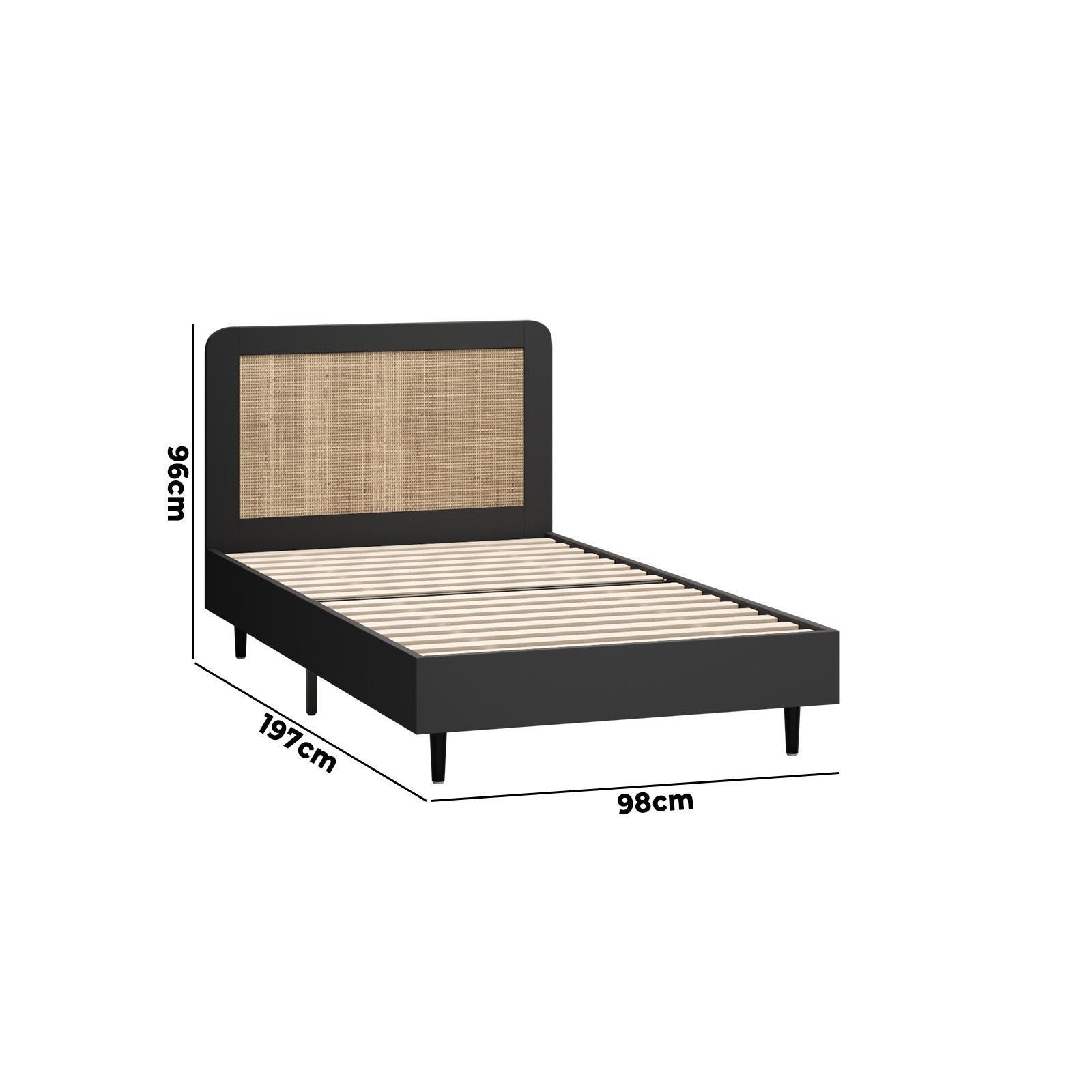 Oikiture Bed Frame Single Size Beds Real Rattan Headboard Black - Sunyee
