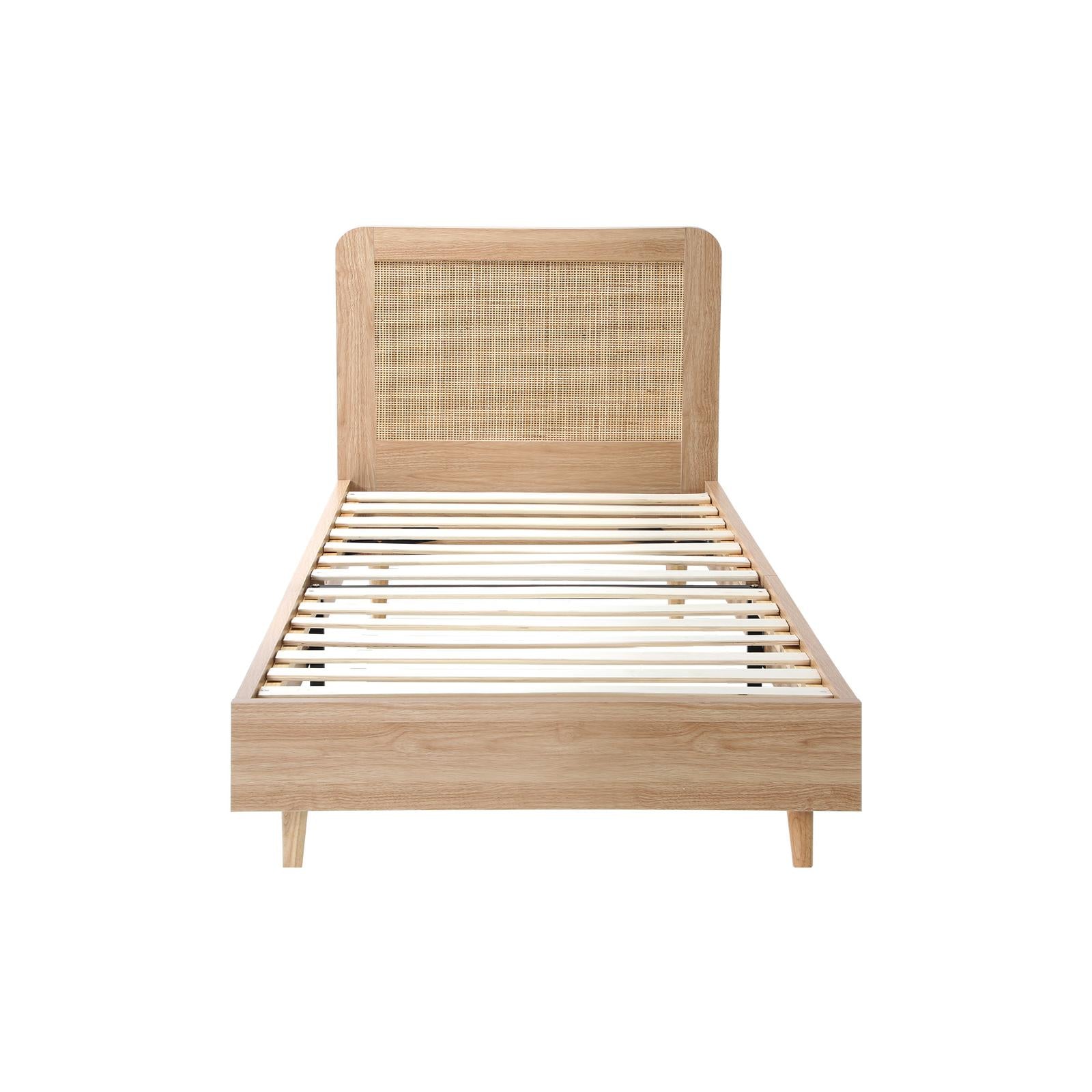 Oikiture Bed Frame Single Size Wooden Bed Frame Rattan Headboard - Sunyee