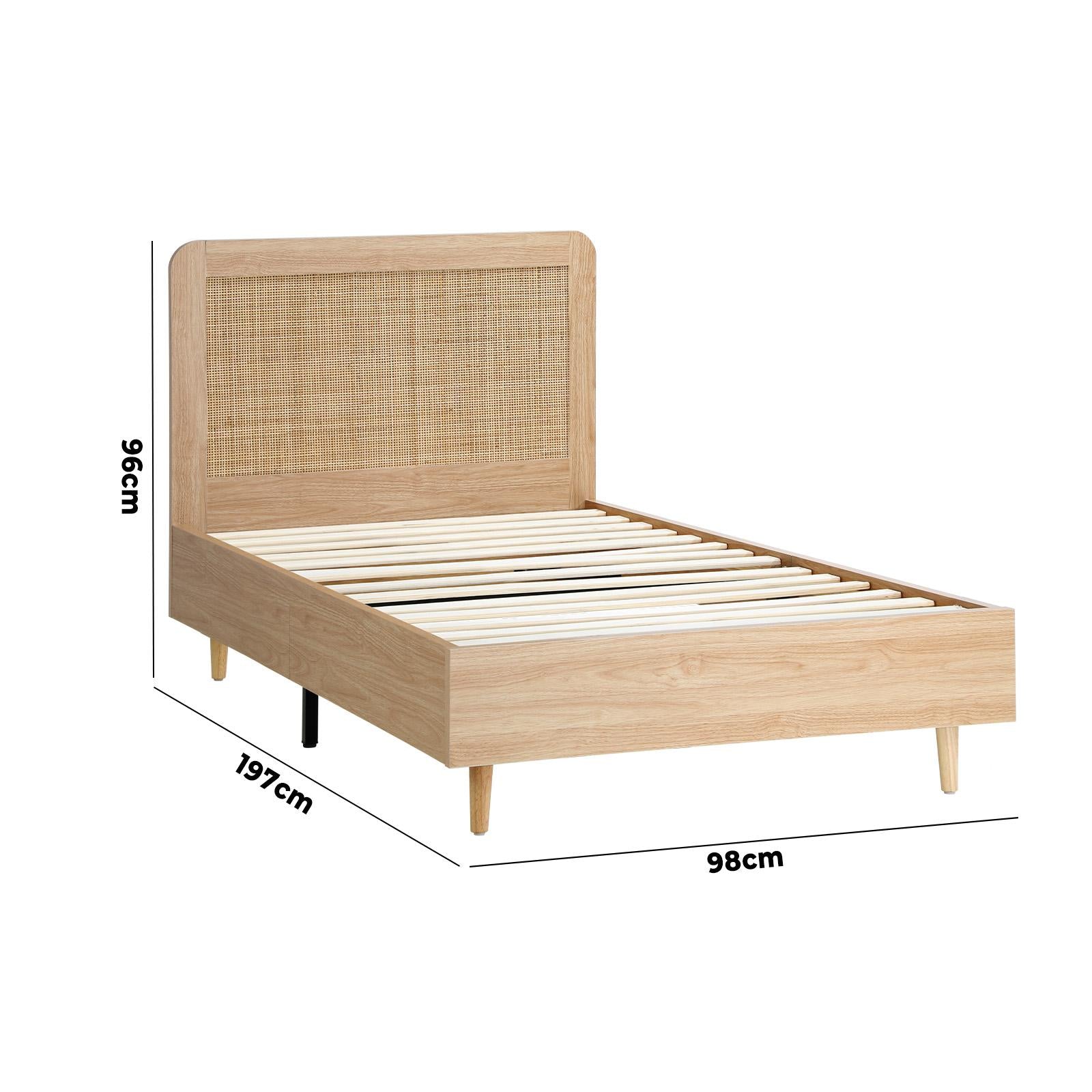 Oikiture Bed Frame Single Size Wooden Bed Frame Rattan Headboard - Sunyee