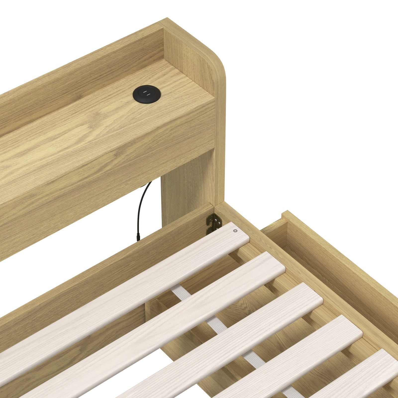 Oikiture Wooden Bed Frame Double Size with Charging Ports & 2 Drawers - Sunyee