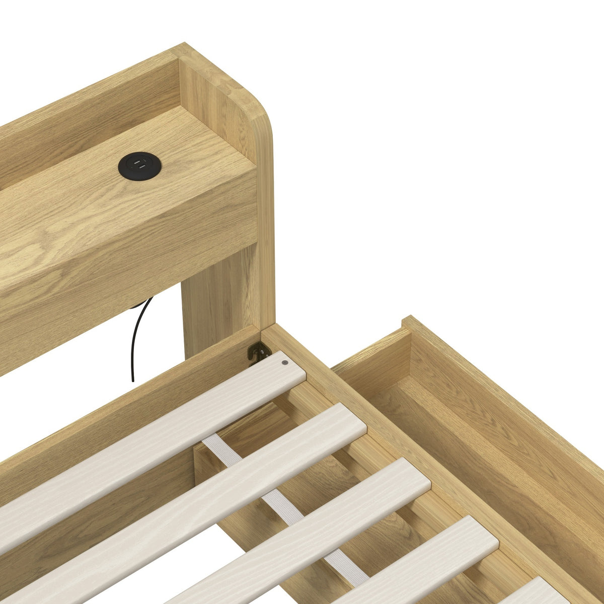Oikiture Wooden Bed Frame King Single Size with Charging Ports & 2 Drawers - Sunyee