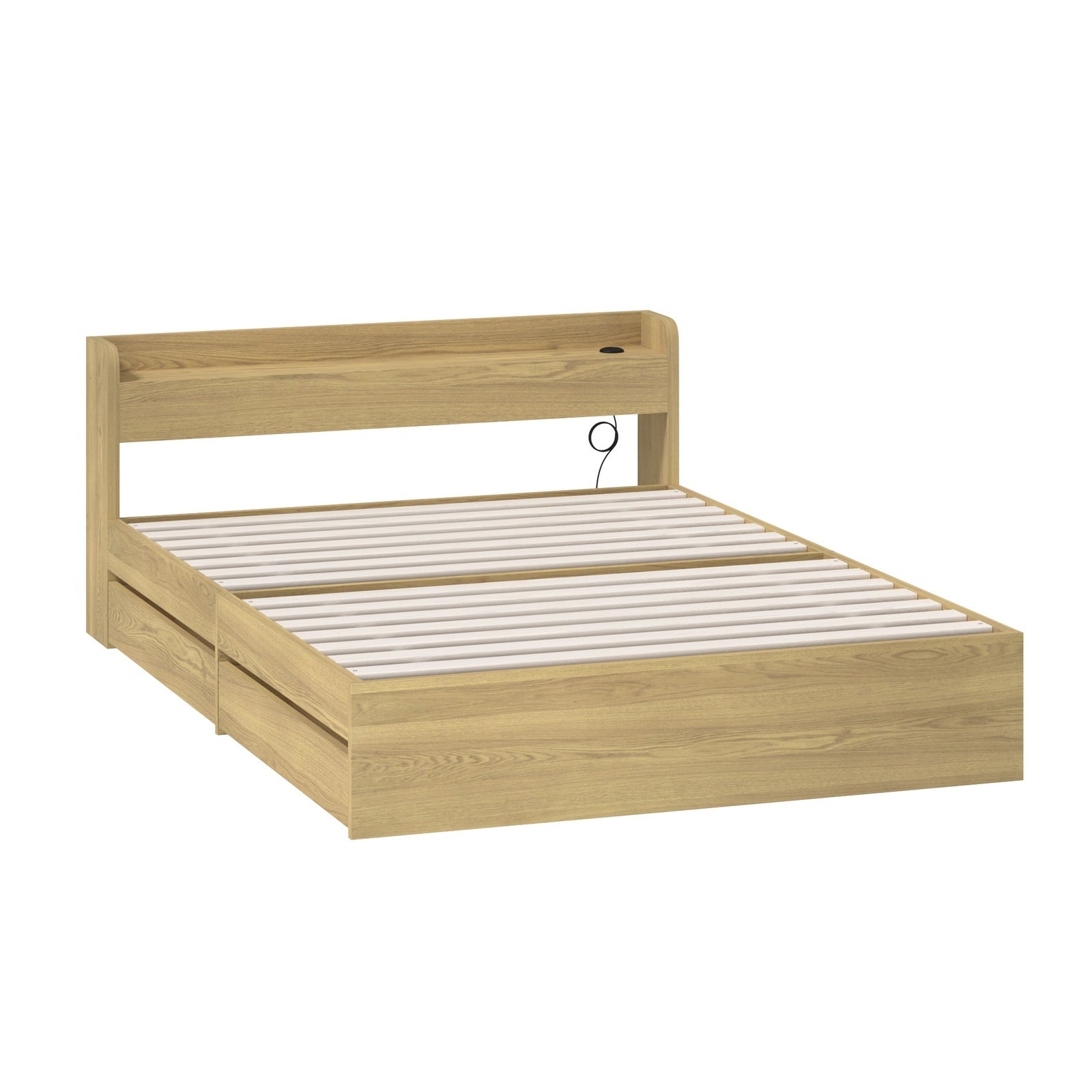 Oikiture Wooden Bed Frame Double Size with Charging Ports & 2 Drawers - Sunyee