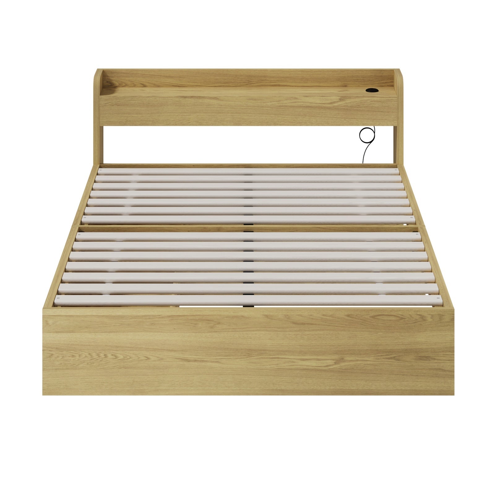Oikiture Wooden Bed Frame Double Size with Charging Ports & 2 Drawers - Sunyee