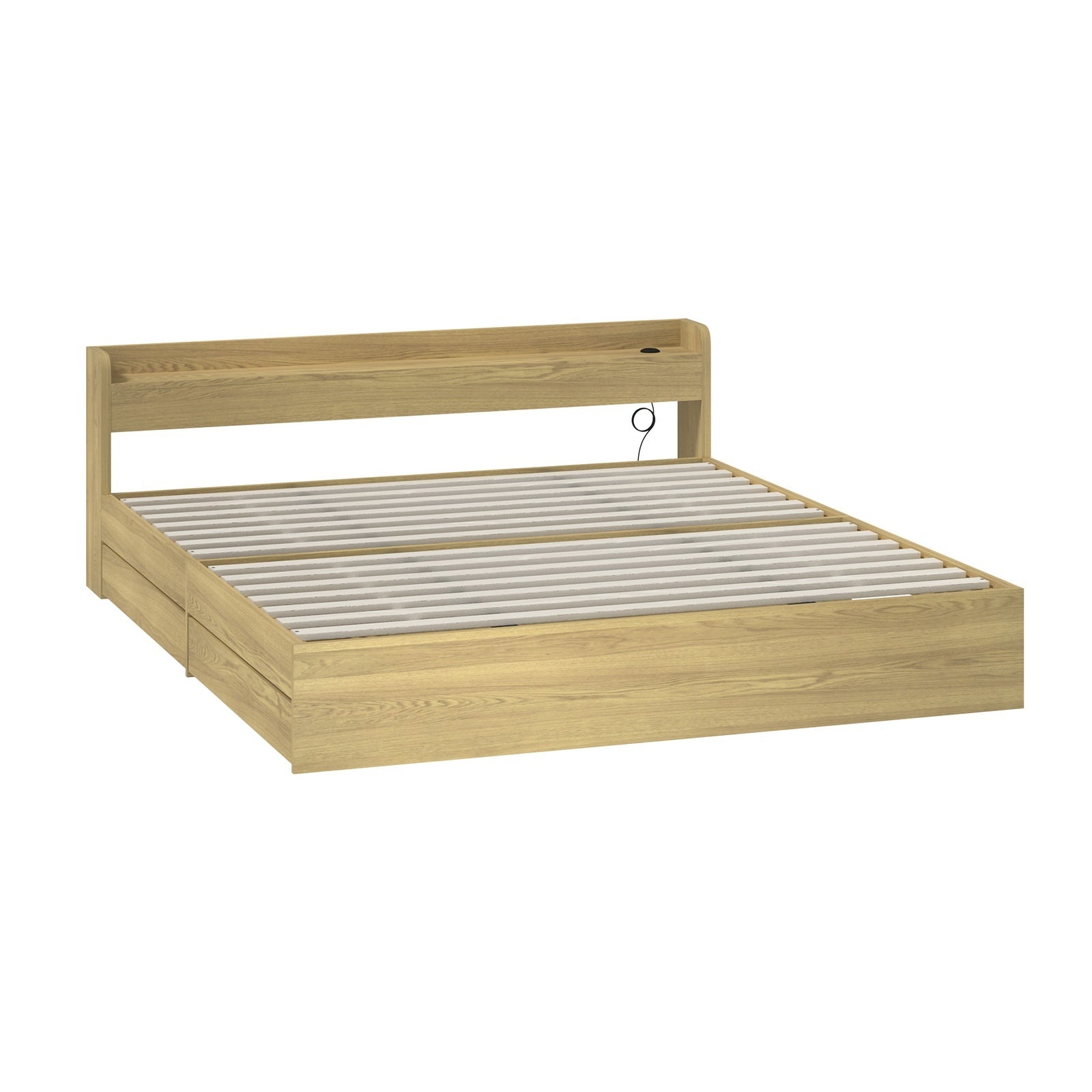 Oikiture Wooden Bed Frame King Size with Charging Ports & 2 Drawers - Sunyee