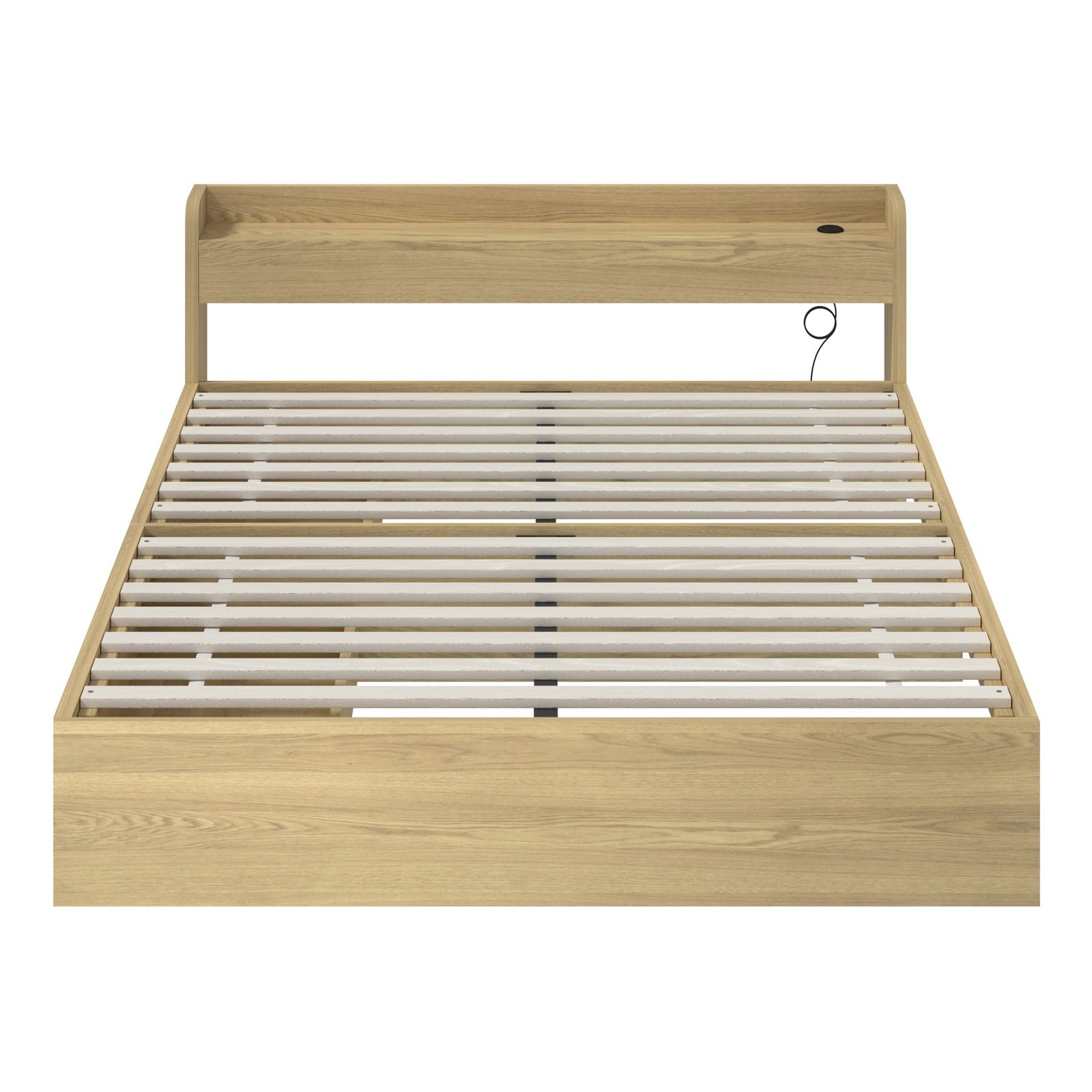 Oikiture Wooden Bed Frame Queen Size with Charging Ports & 2 Drawers - Sunyee