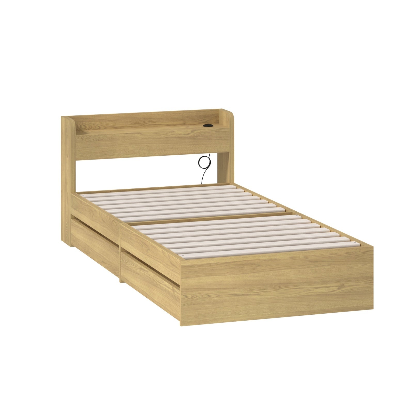 Oikiture Wooden Bed Frame Single Size with Charging Ports & 2 Drawers - Sunyee