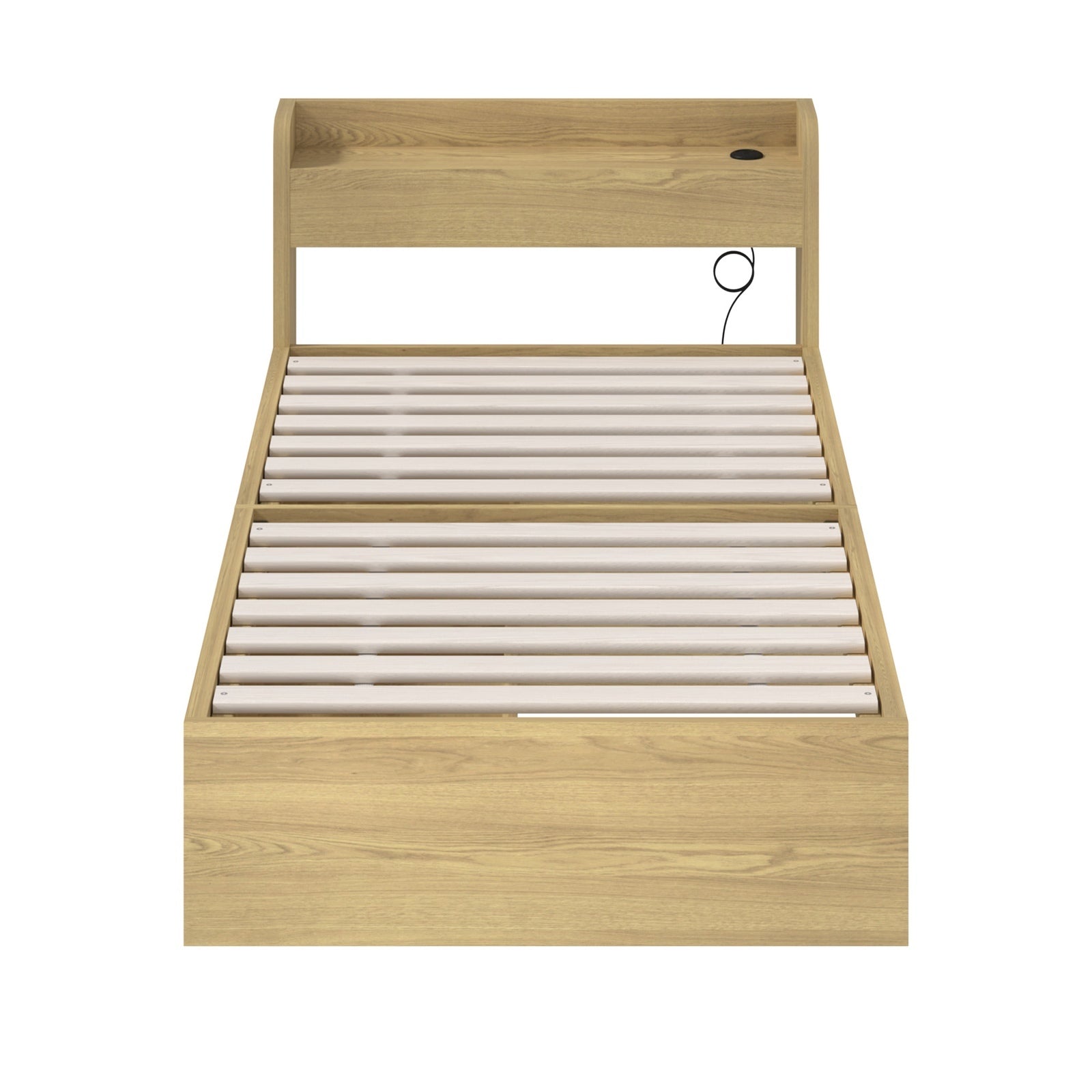 Oikiture Wooden Bed Frame Single Size with Charging Ports & 2 Drawers - Sunyee