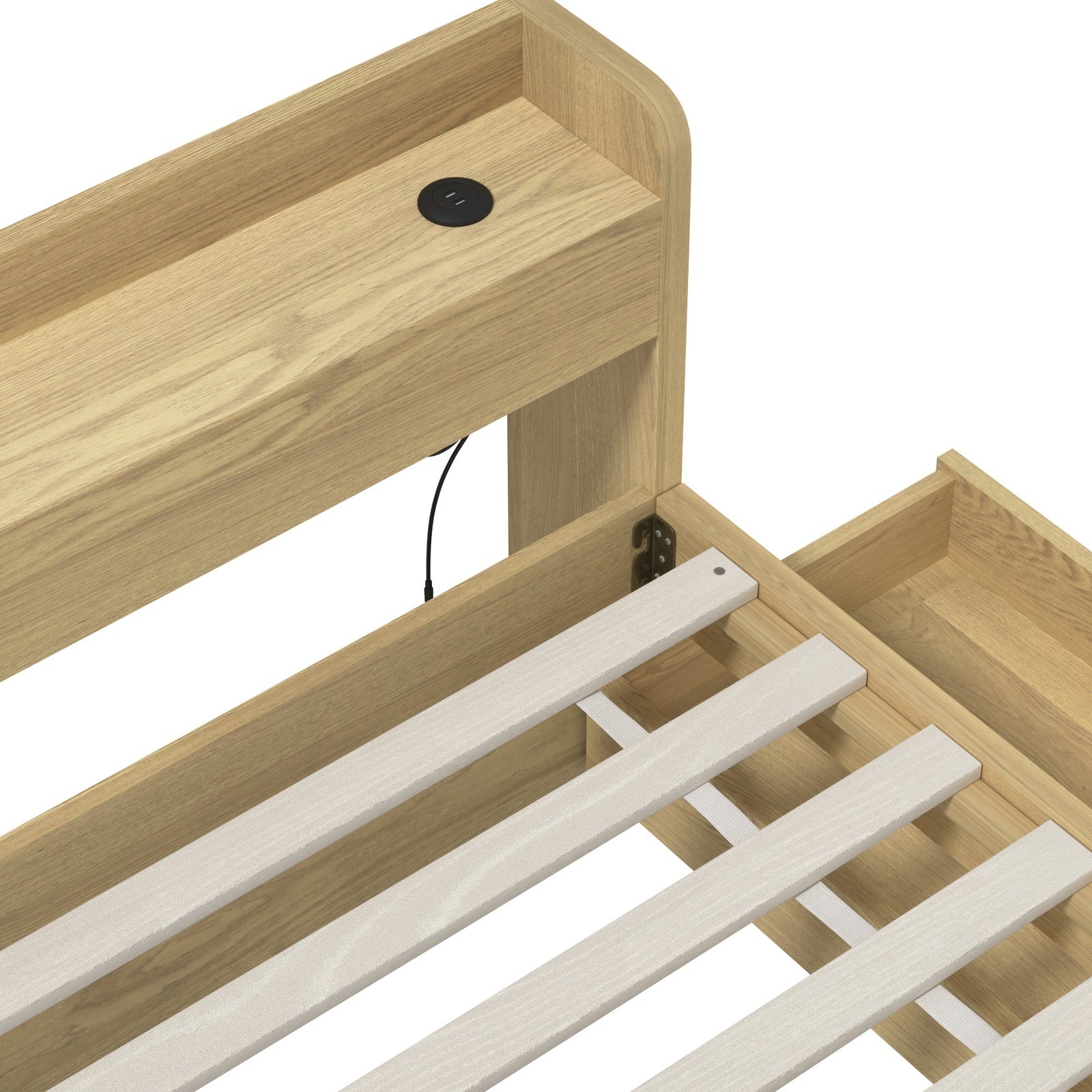 Oikiture Wooden Bed Frame Queen Size with Charging Ports & 2 Drawers - Sunyee