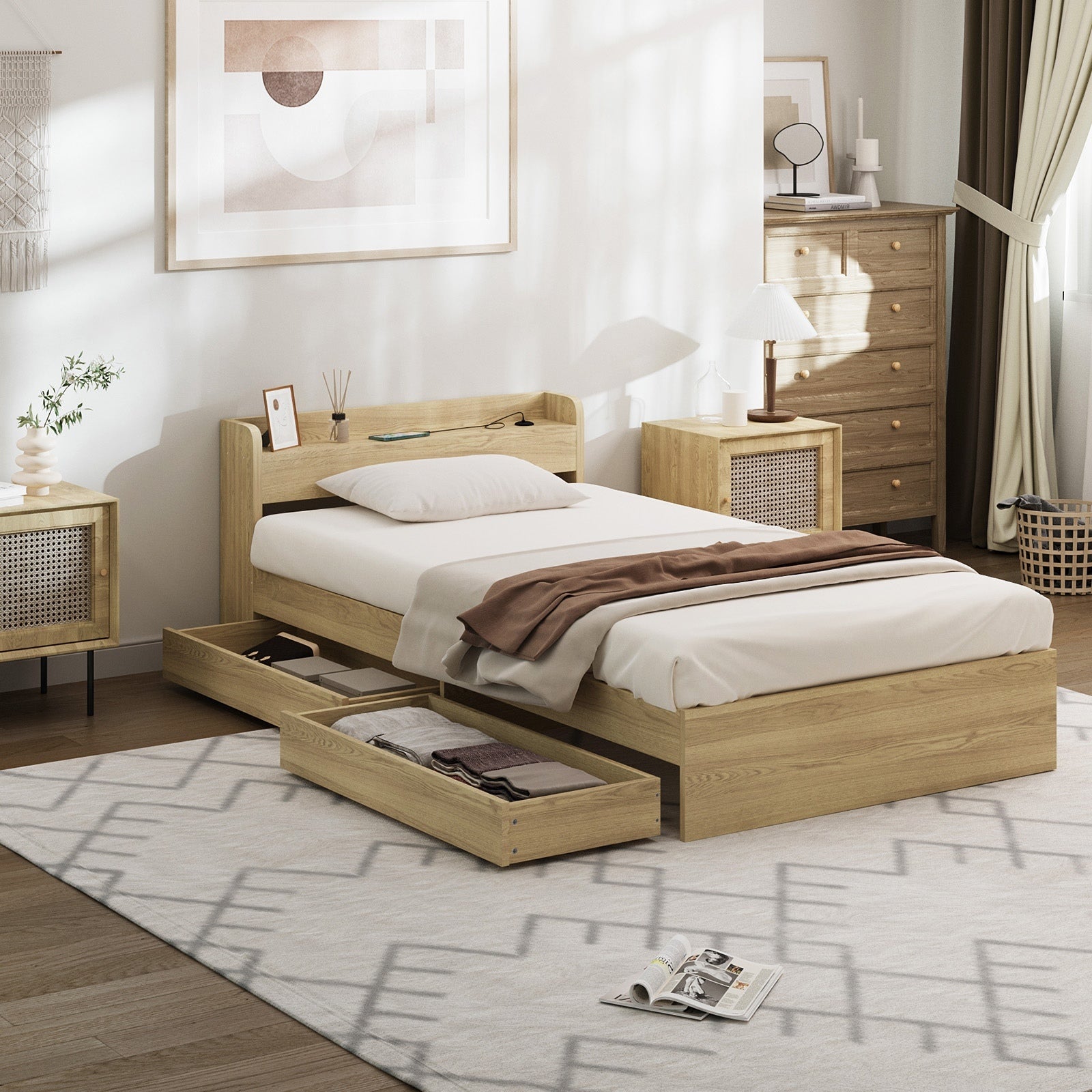Oikiture Bed Frame Queen Double King Single Size Wooden Bed Platform Timber