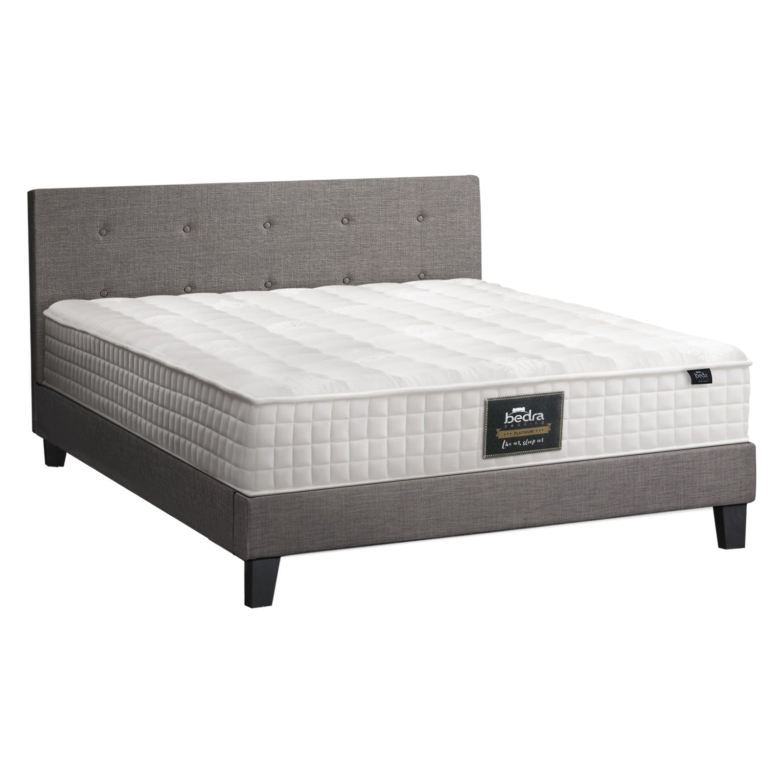 Oikiture Bed Frame Double Size Wooden Platform Beds with Mattress Grey - Sunyee