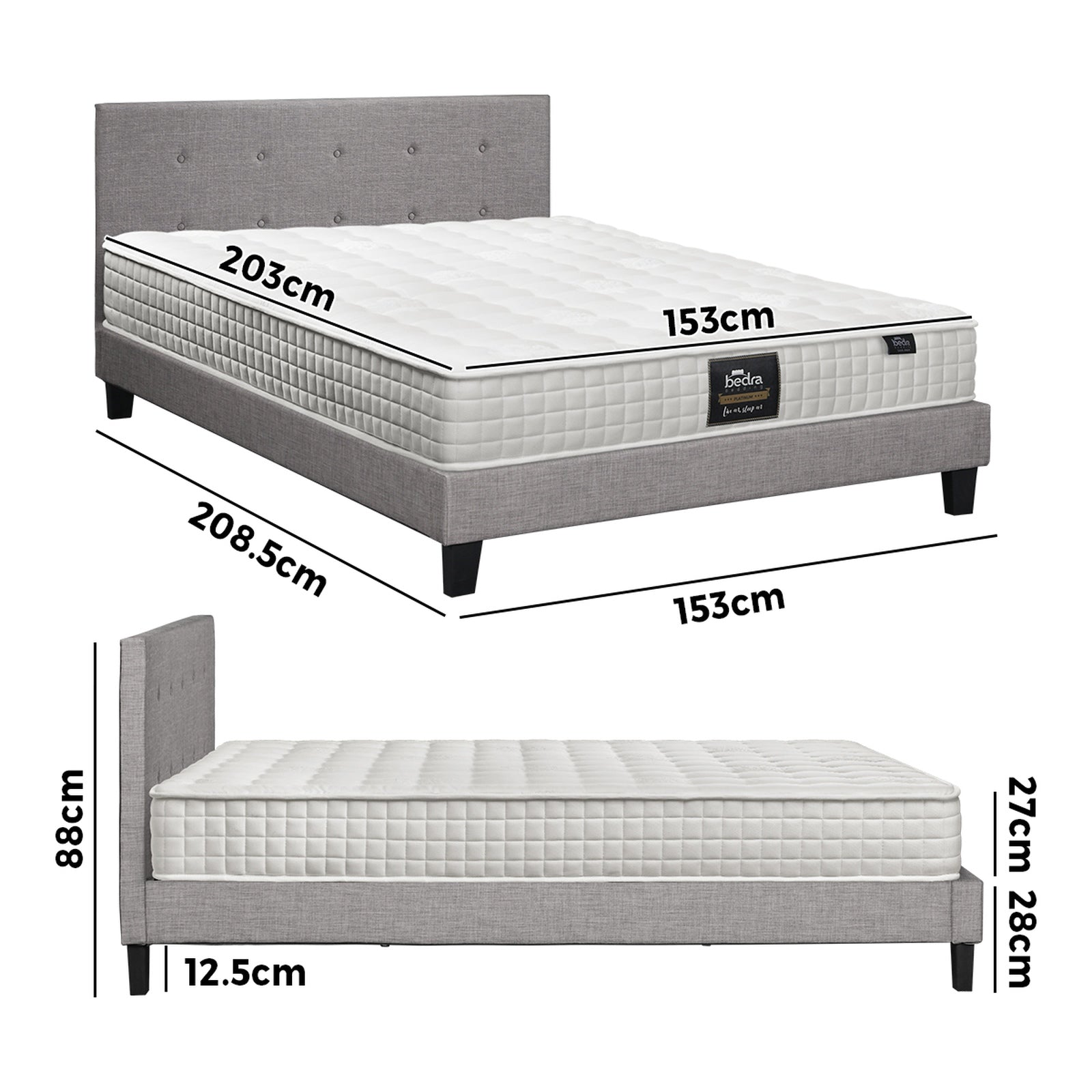 Oikiture Bed Frame Queen Size Wooden Platform Beds with Mattress Grey - Sunyee