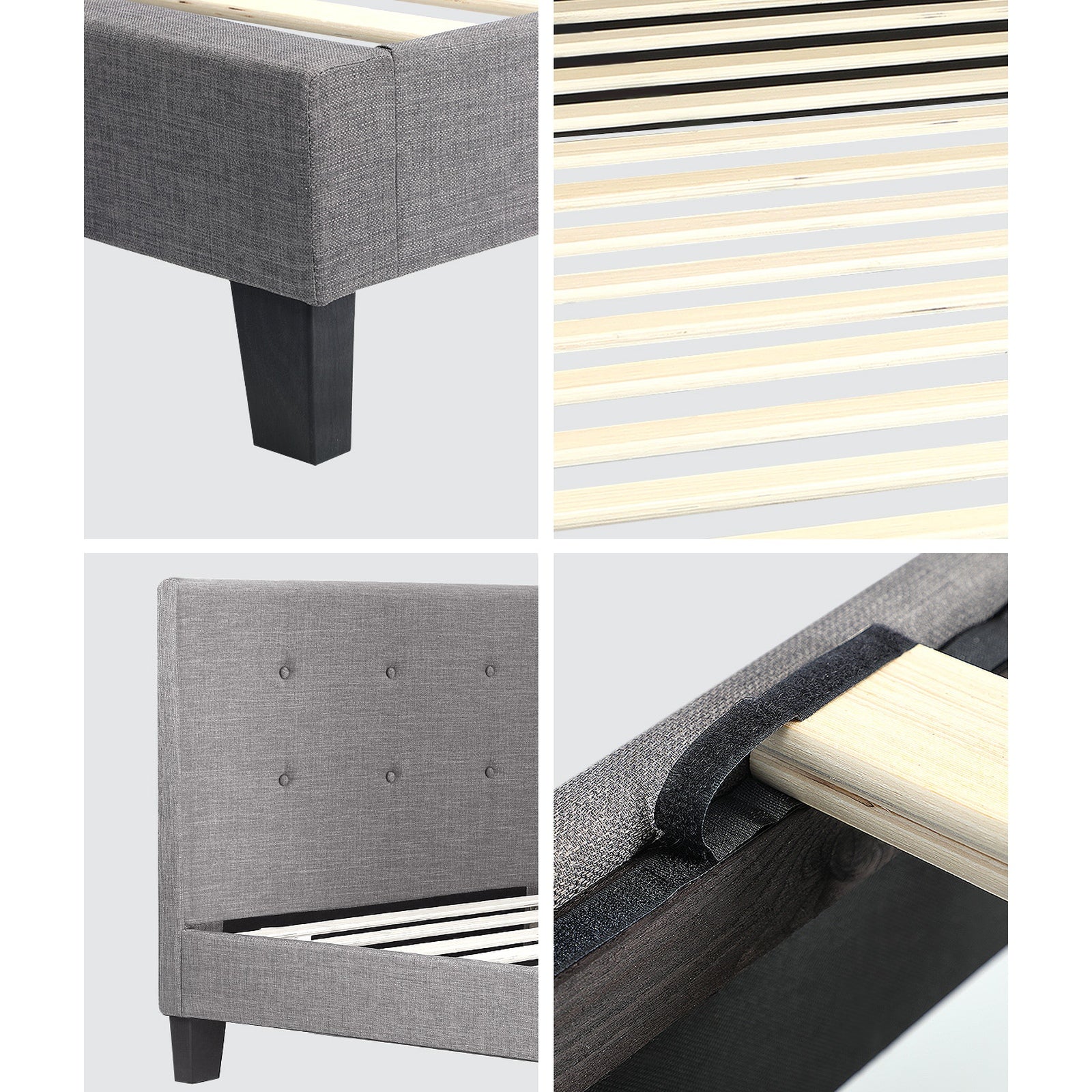 Oikiture Bed Frame Single Size Wooden Platform Beds with Mattress Grey - Sunyee