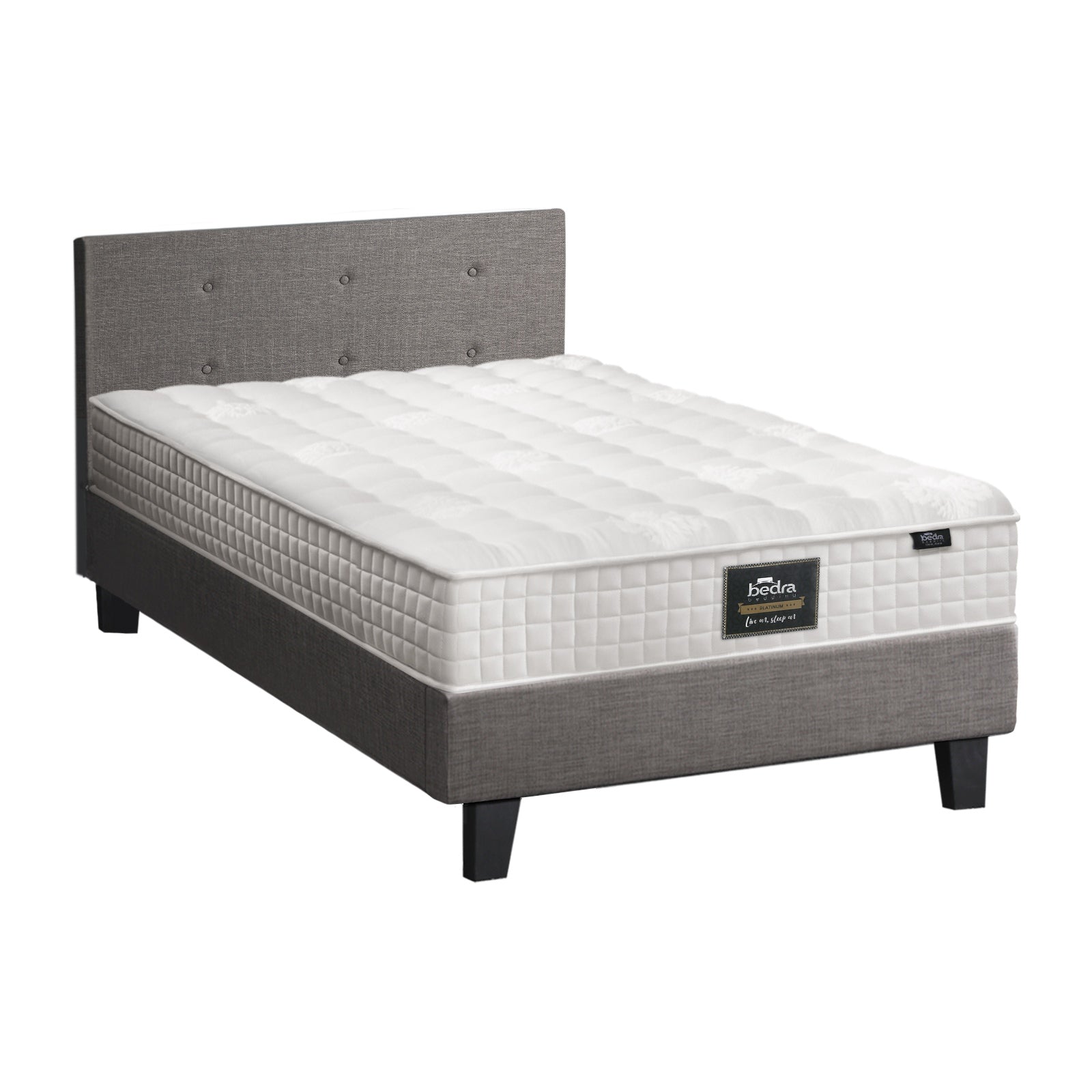 Oikiture Bed Frame Single Size Wooden Platform Beds with Mattress Grey - Sunyee