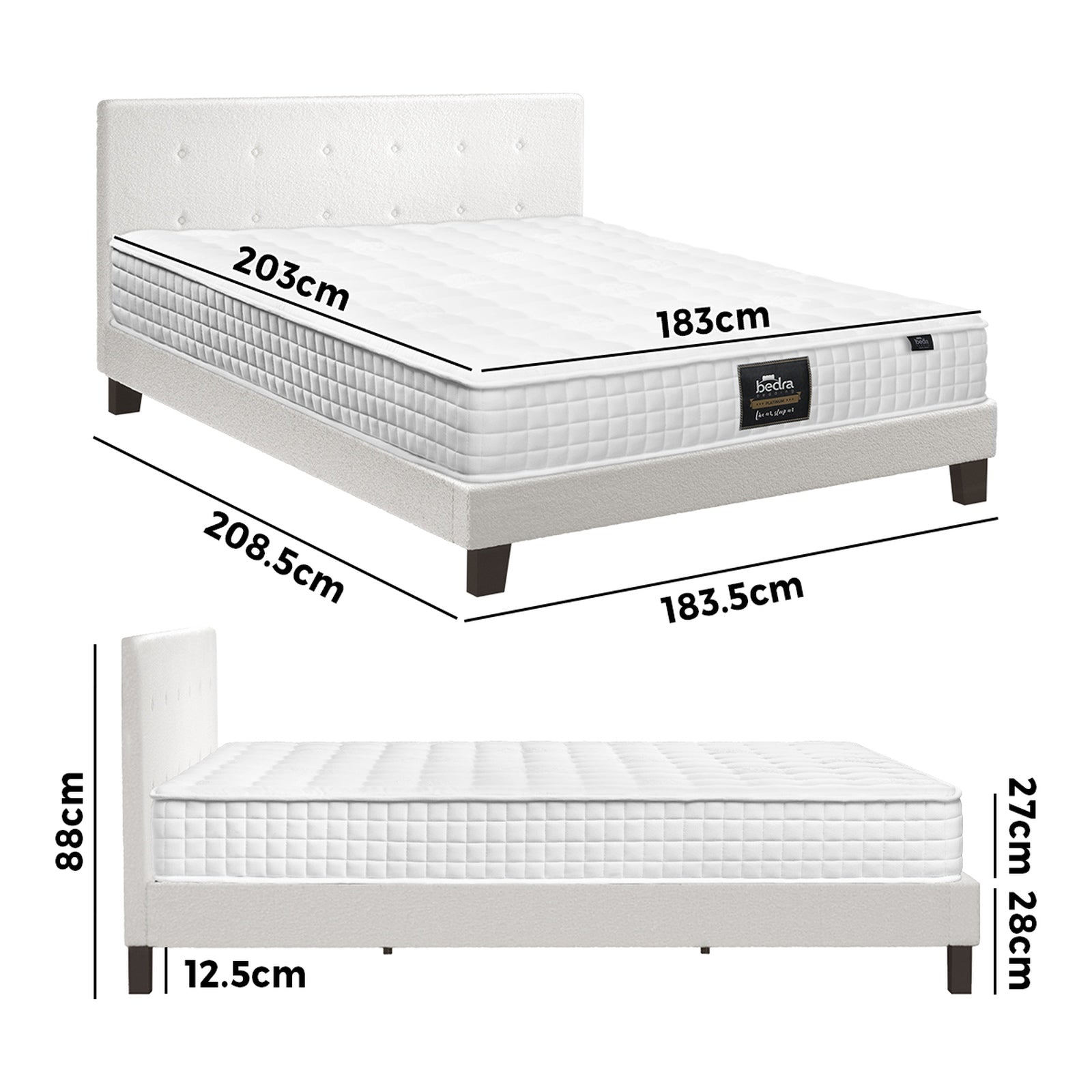 Oikiture Bed Frame King Size Wooden Platform Beds with Mattress White - Sunyee