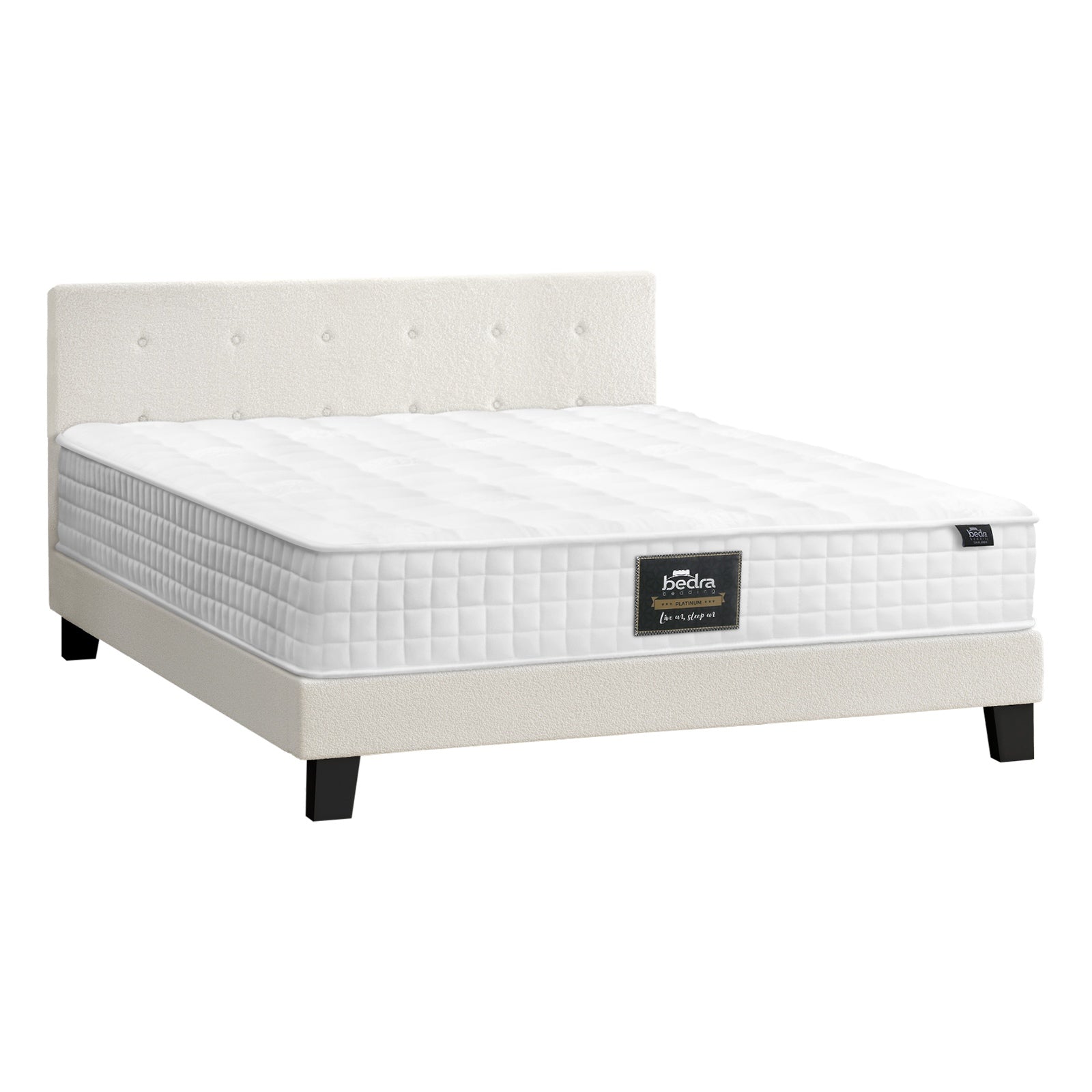 Oikiture Bed Frame King Size Wooden Platform Beds with Mattress White - Sunyee