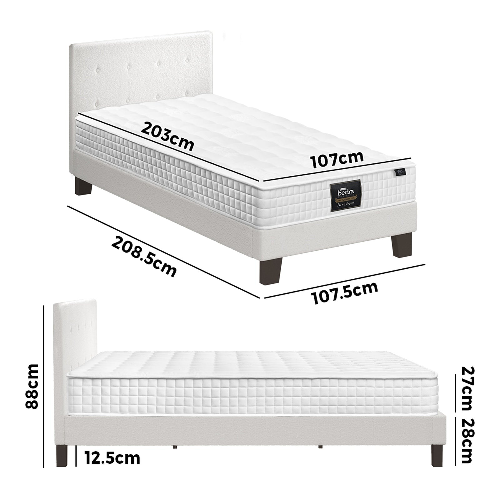 Oikiture Bed Frame King Single Size Wooden Platform Beds with Mattress White - Sunyee