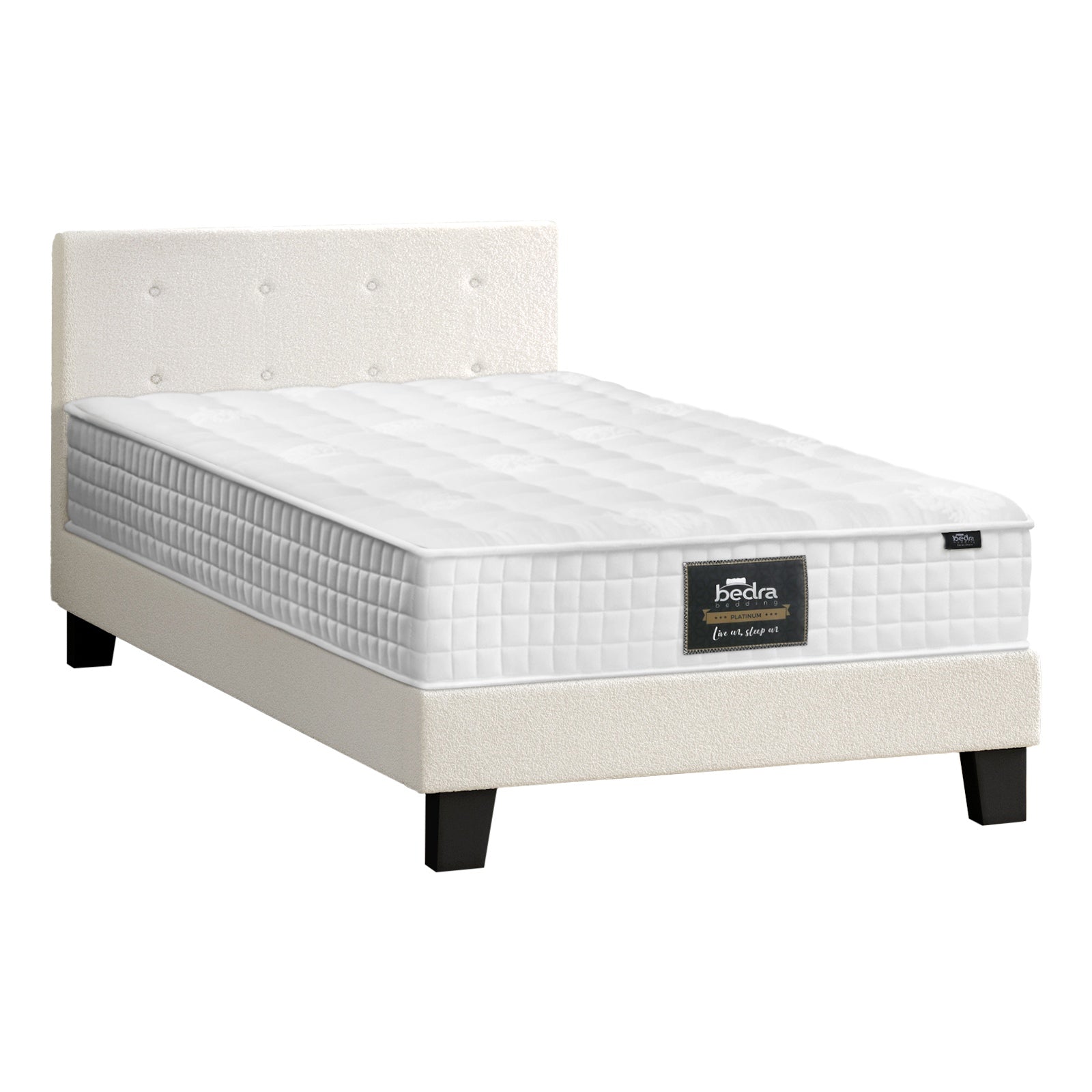 Oikiture Bed Frame King Single Size Wooden Platform Beds with Mattress White - Sunyee