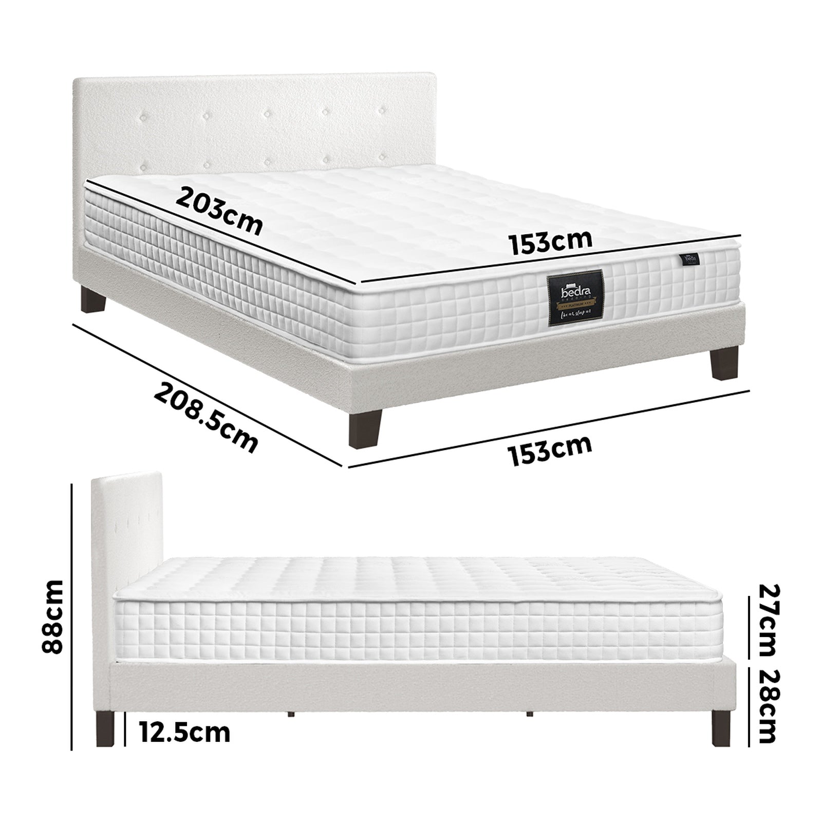 Oikiture Bed Frame Queen Size Wooden Platform Beds with Mattress White - Sunyee