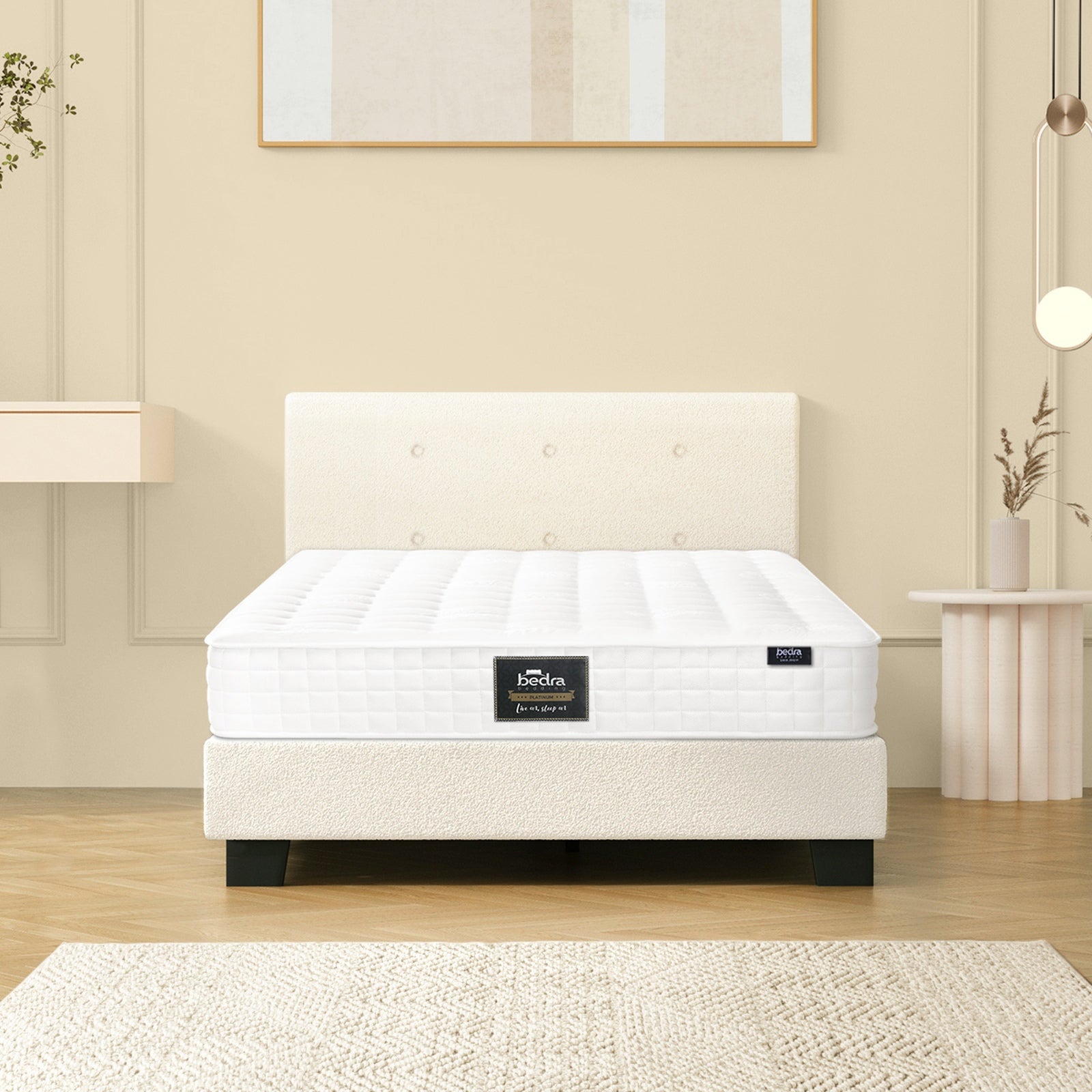 Oikiture Bed Frame Single Size Wooden Platform Beds with Mattress White - Sunyee