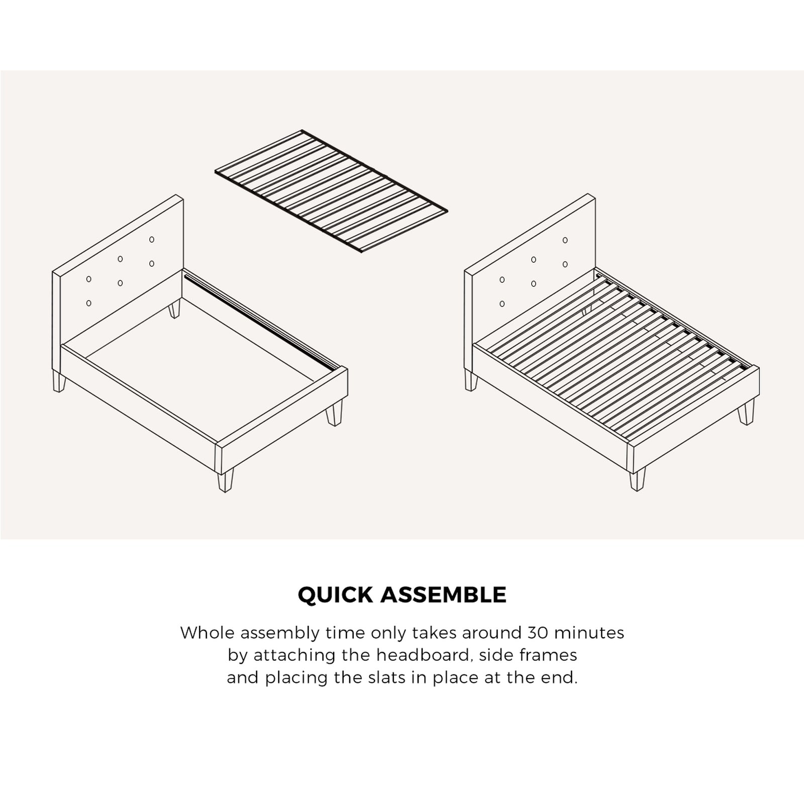 Oikiture Bed Frame Single Size Wooden Platform Beds with Mattress White - Sunyee