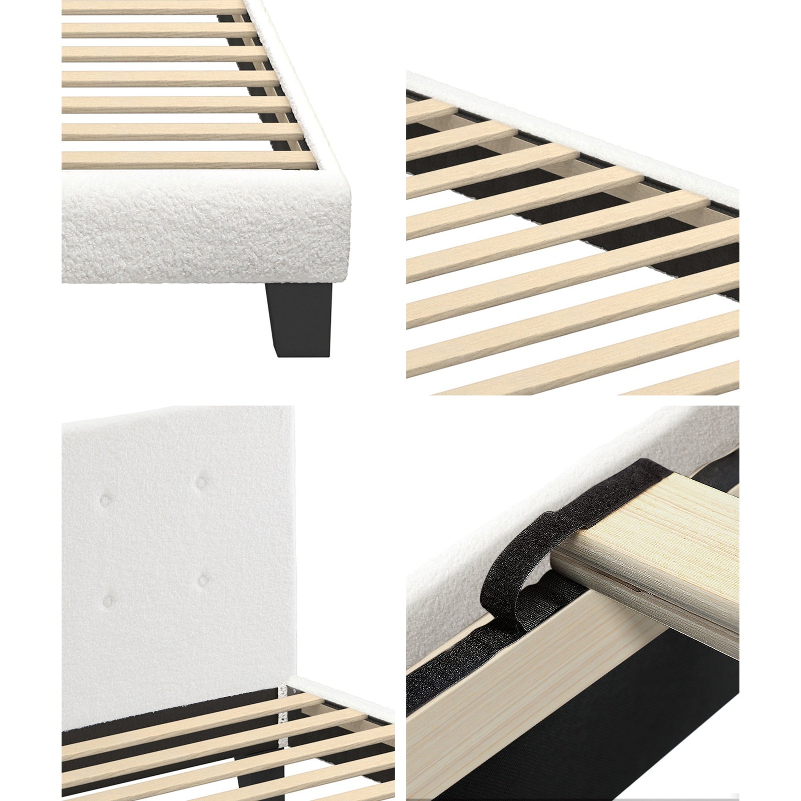 Oikiture Bed Frame Single Size Wooden Platform Beds with Mattress White - Sunyee