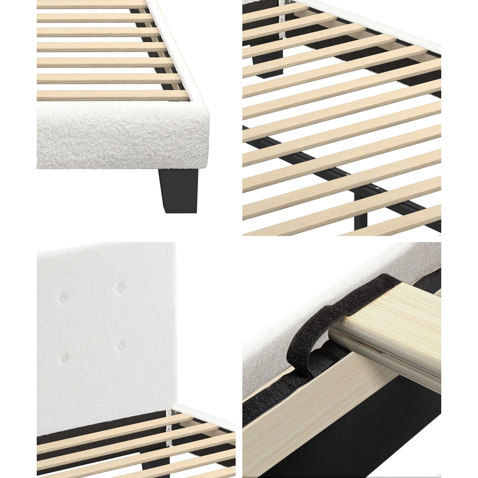 Oikiture Bed Frame Double Queen King Single Platform Base with Mattress White - Sunyee