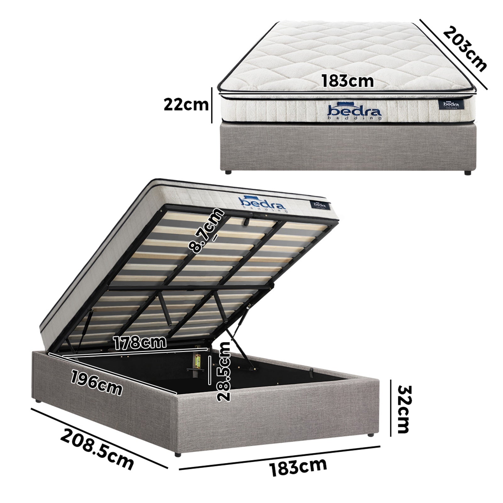 Oikiture Bed Frame King Size Gas Lift Base Storage Platform with Mattress - Sunyee